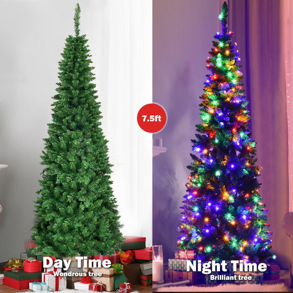 WELLFOR CM-HWY-22075 7.5-Feet Pre-lit Slim Artificial Christmas Tree with Multicolor LED Lights