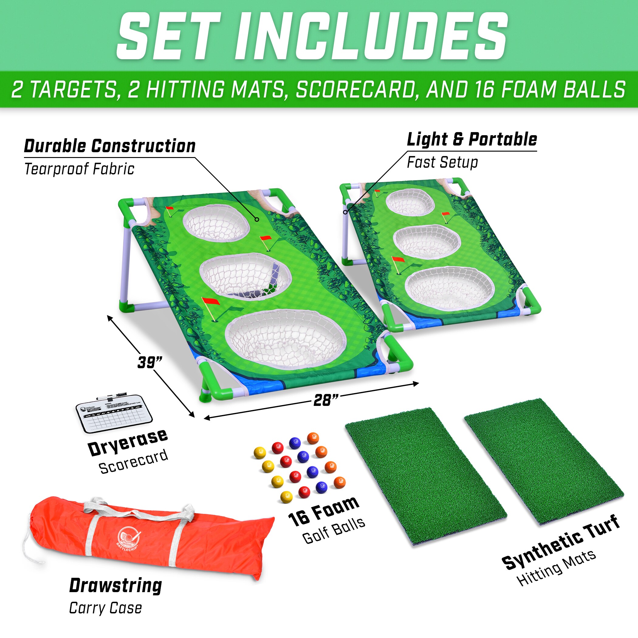 Gosports Battlechip Versus Golf Game - Includes Two 3' X 2' Targets, 16  Foam Balls, 2 Hitting Mats, Scorecard And Carrying Case & Reviews