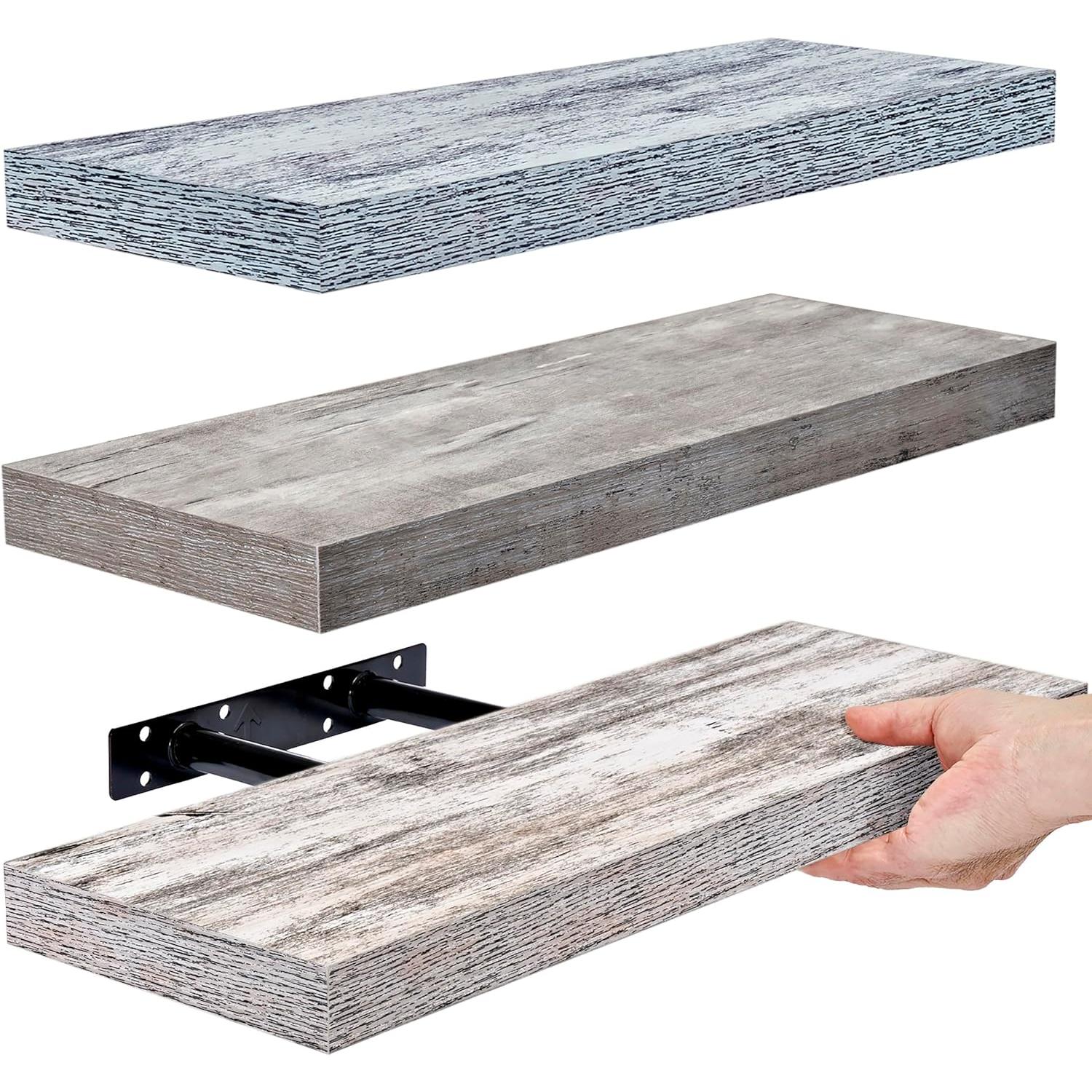 SORBUS WD-NTSHLV3-RUSN 16.25-Inches L x 5.5-Inches D x 1.5-Inches H Blue and Gray Wood Rectangular Floating shelf 3 Decorative Shelves