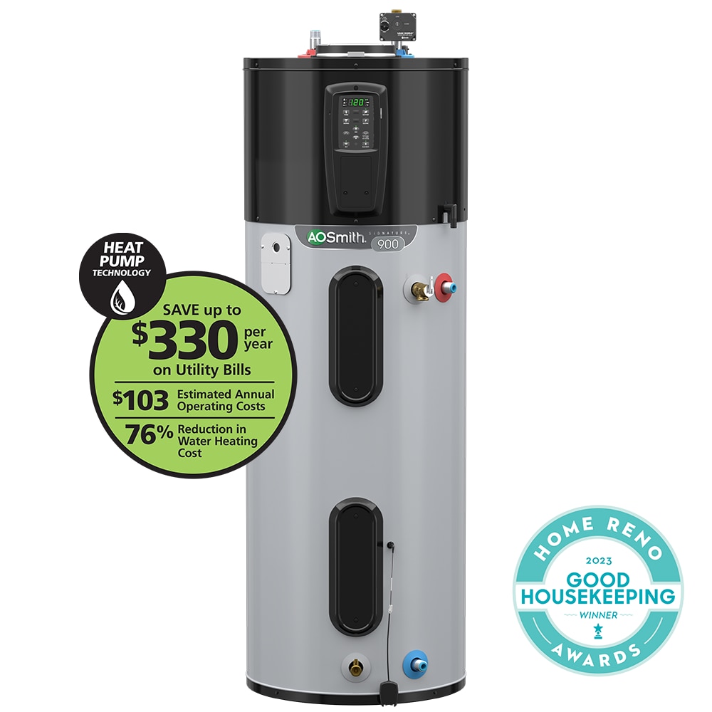 A.O. Smith HPS10-50H45DV Signature 900 50-Gallon Tall 10-Year Warranty 240-Volt Smart Hybrid Heat Pump Water Heater with Leak Detection & Automatic Shut-Off