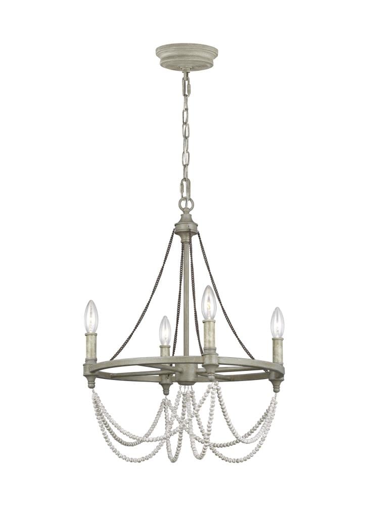 Beverly 4-Light French Washed Oak and Distressed White Wood Chandelier