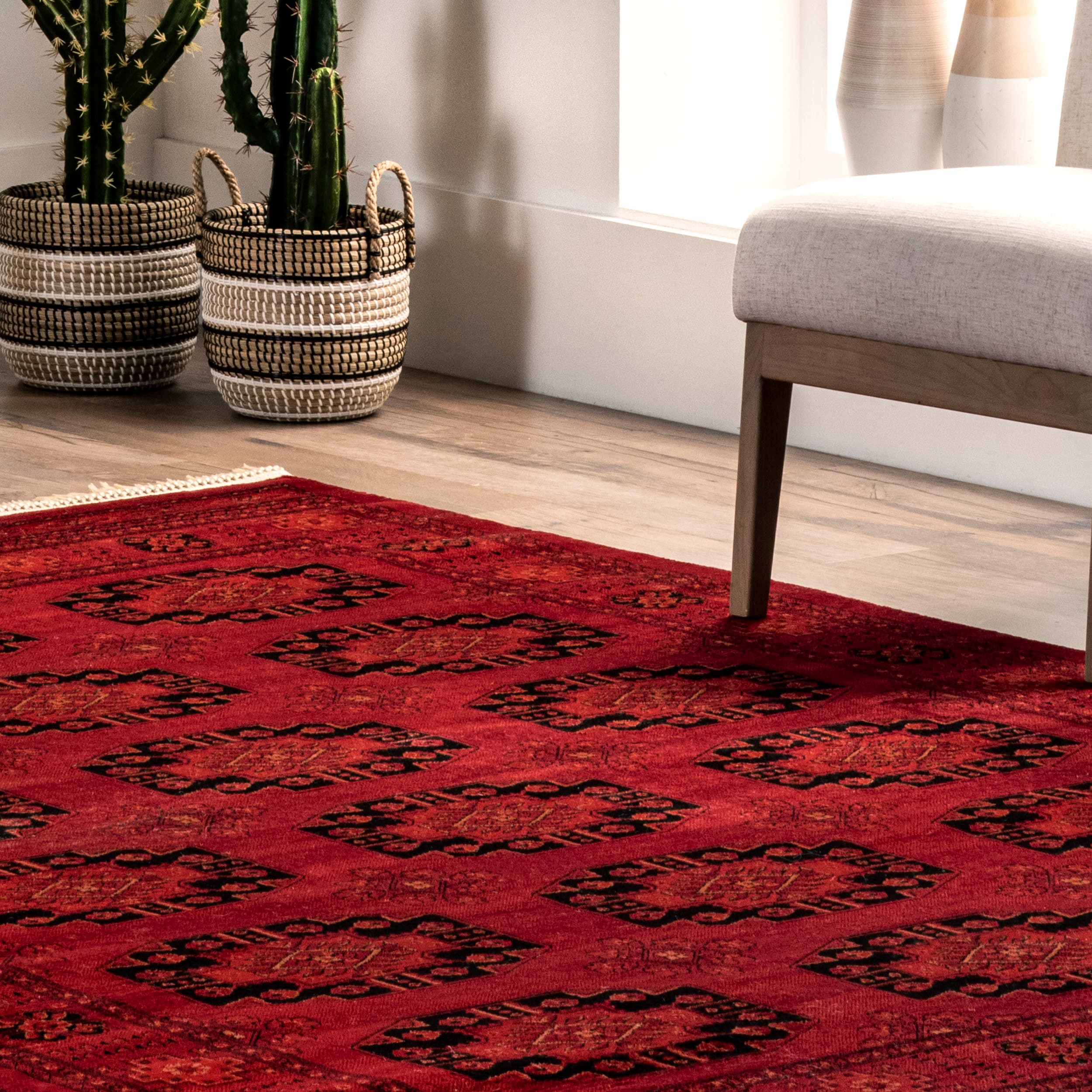 Elegant Red Trellis 4' x 6' Easy-Care Synthetic Area Rug