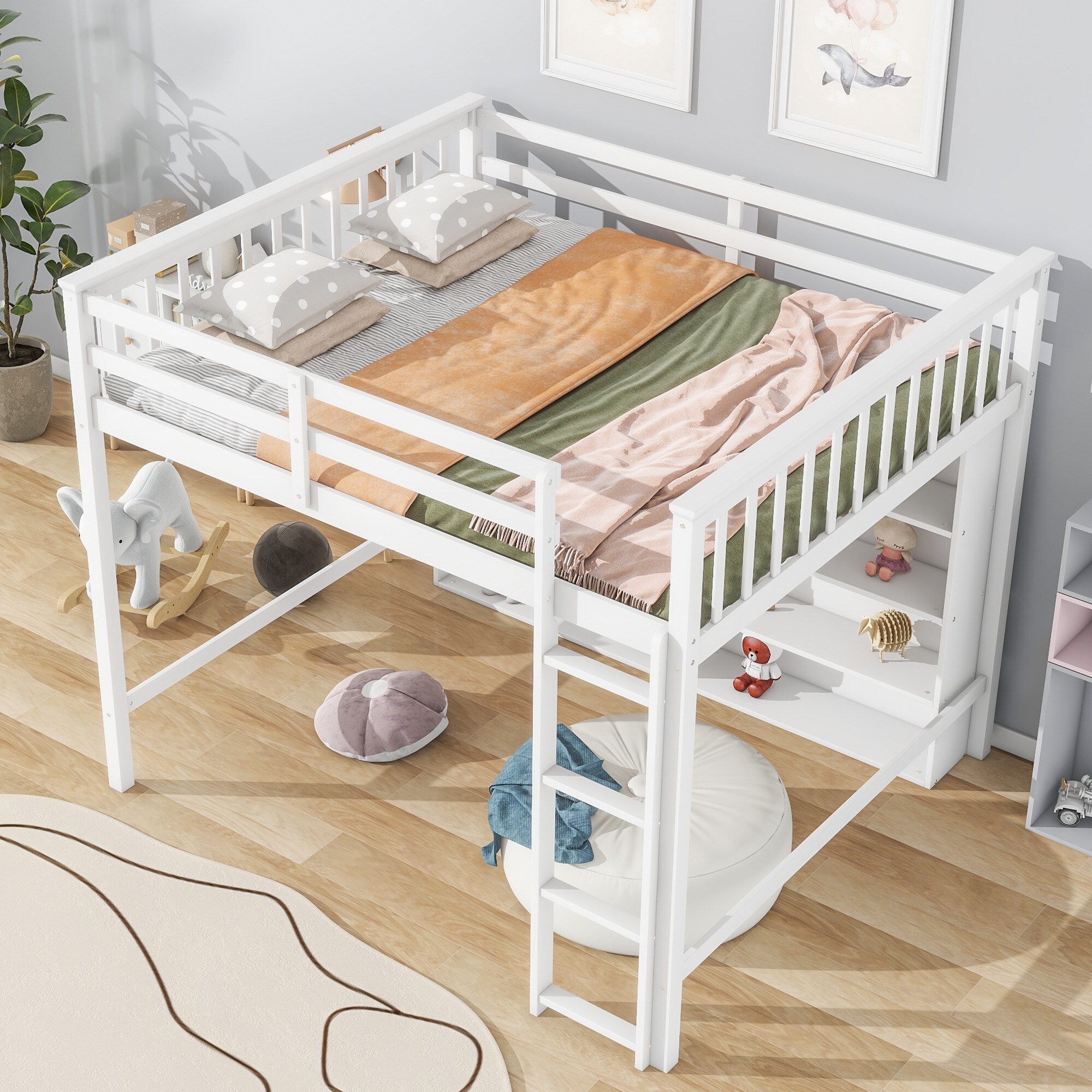 Yiekholo White Full Loft Bunk Bed in the Bunk Beds department at Lowes.com