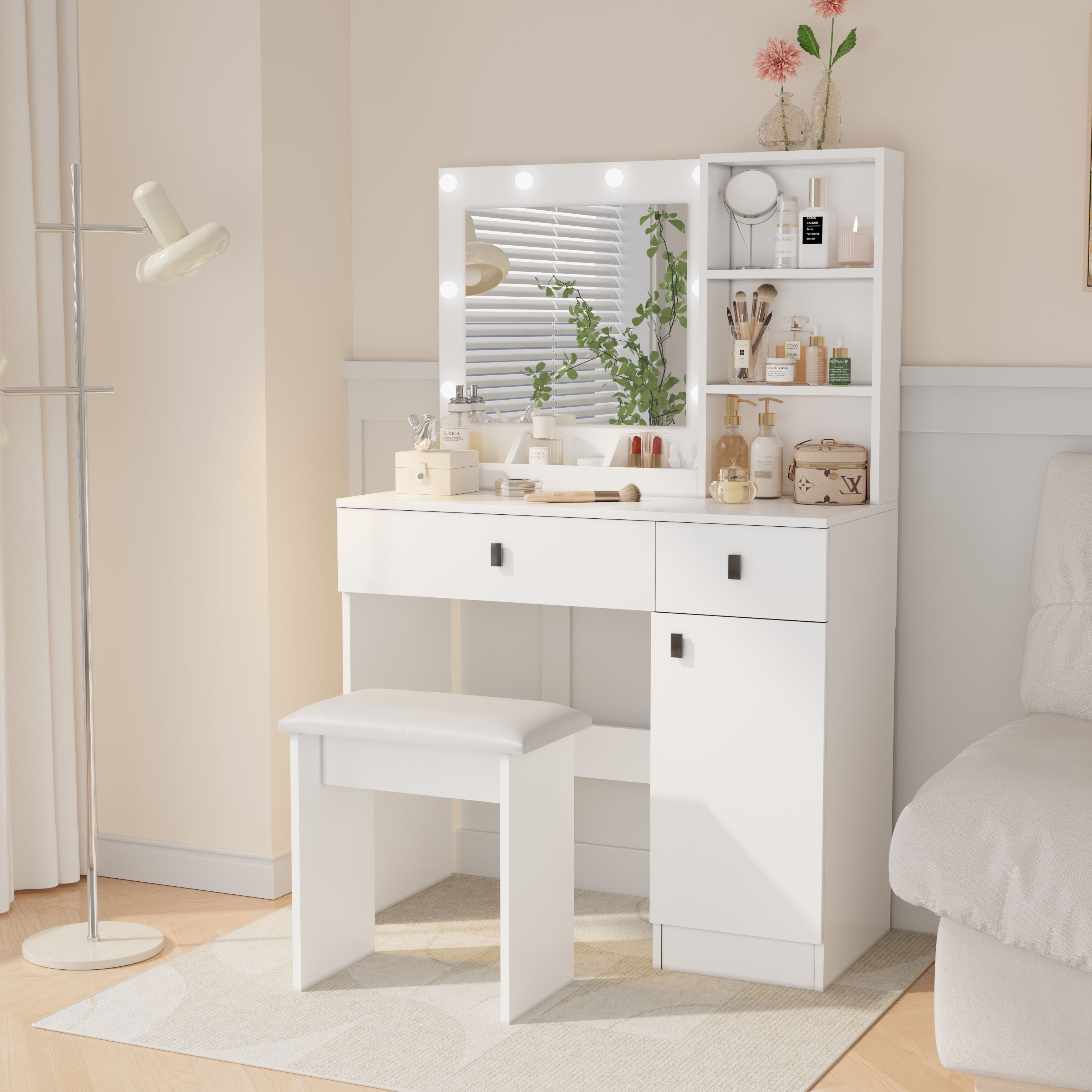 Lycvki 35.43 Inches White Makeup Vanity MUT 39