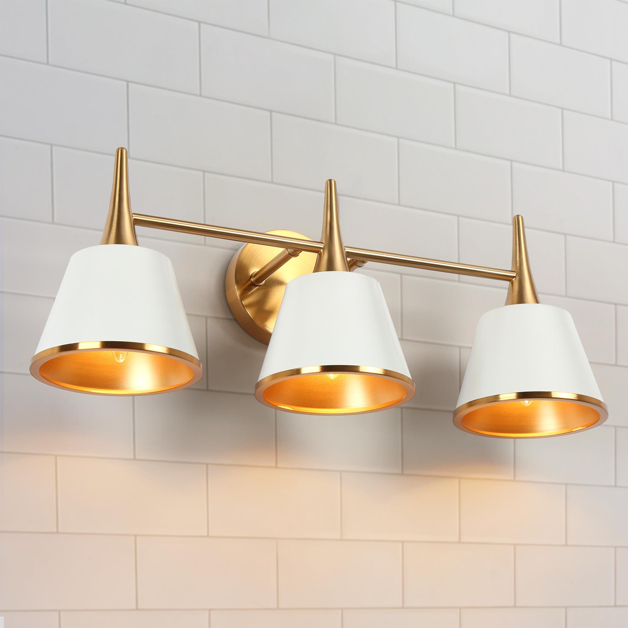 LNC V7FUEULWS76W3D8 Sunglow 22.5-in 3-Light Gold and Milky White LED Modern/Contemporary Vanity Light Bar