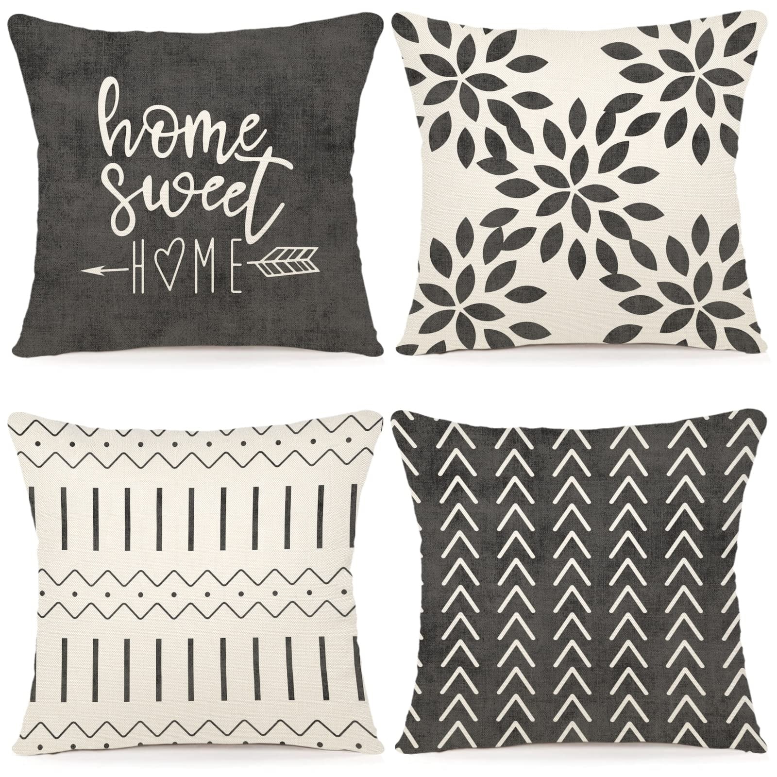 ITOPFOX  Set of 4 Pillow Covers 20x20 Inch Decorative Linen Fabric for Sofa Couch Bed Car Outdoor Indoor Rustic Gray Modern Style Invisible Zipper