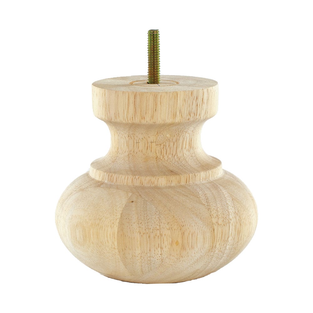 Unfinished Solid Hardwood Round Bun Foot 4-Pack with Insert Nuts and Drill Bit