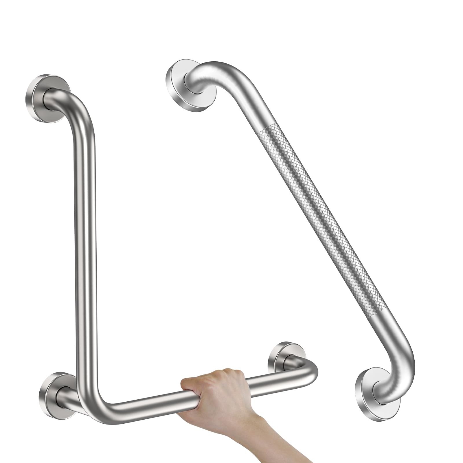 AOIZGMY  Brushed Nickel L Shaped Grab Bar 16 Inch Stainless Steel Bathroom Safety Rail Wall Mounted Shower Handle for Elderly Handicap Mobility