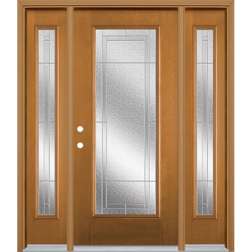 Masonite 3419856 Focus 60-in x 80-in x 4-9/16-in Fiberglass Full lite Right-hand inswing Oakcrest Stained Prehung Front Door with Sidelights with Brickmould Insulating core