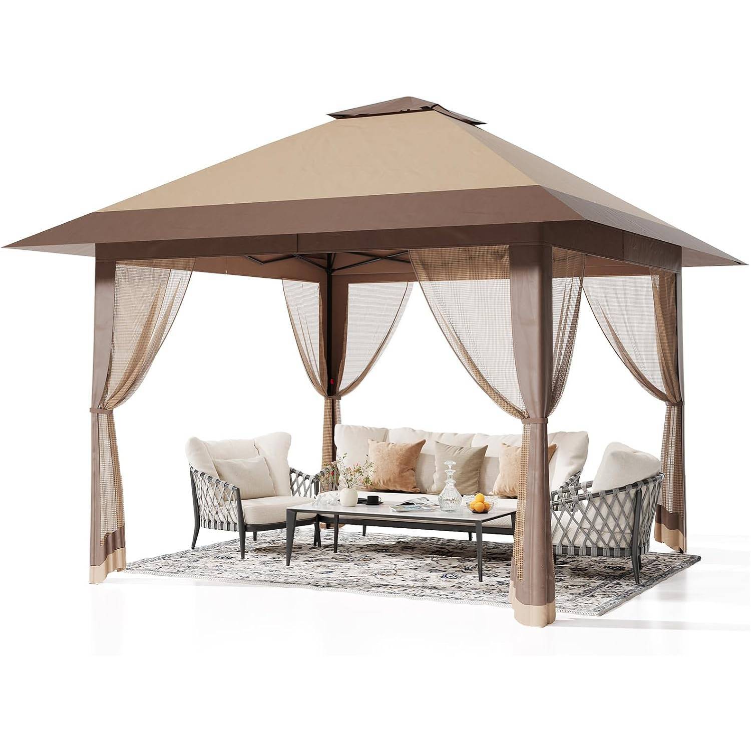 Der Rose LMXPHO-12C3-0912XSNI 13x13 Pop Up Gazebo with Mosquito Netting Brown