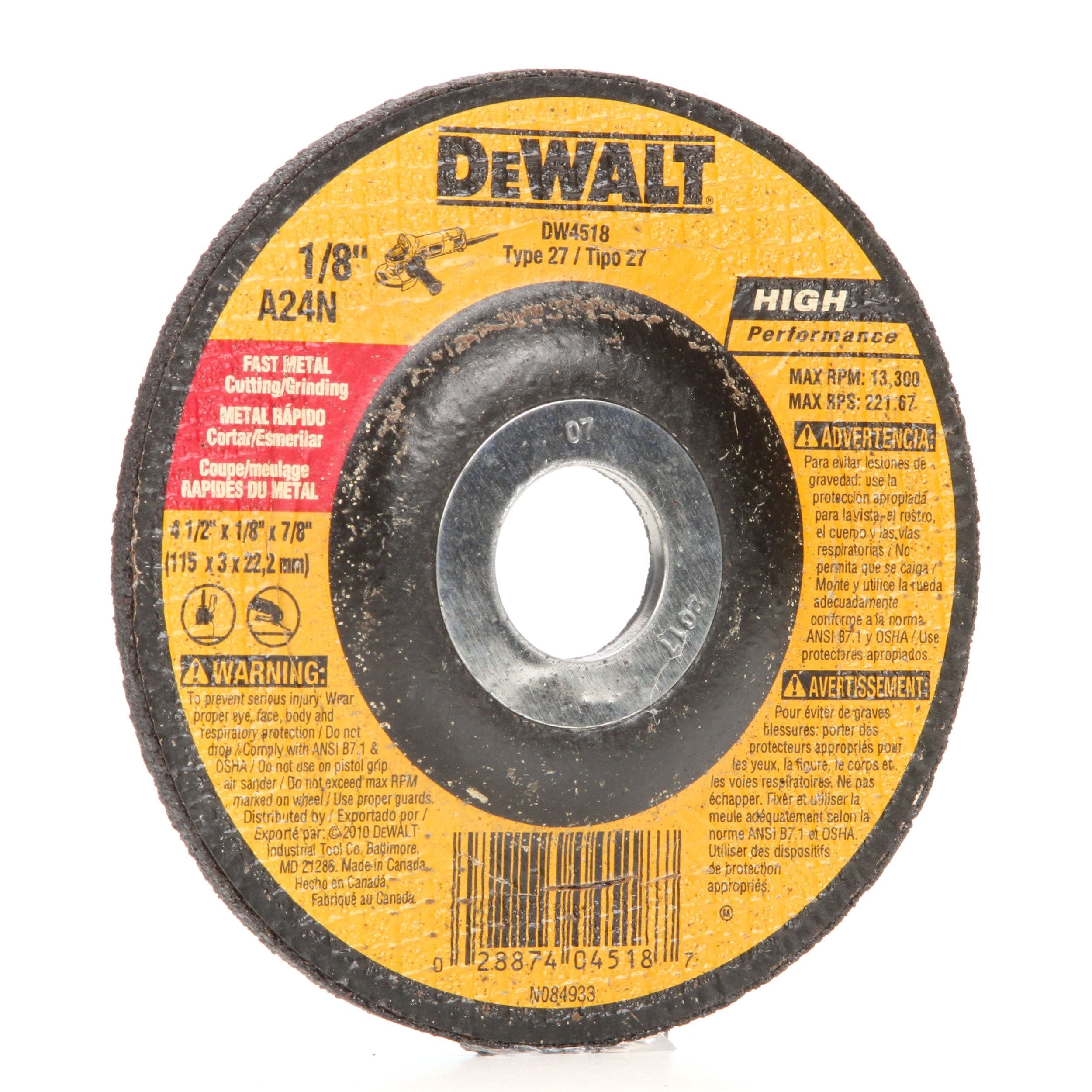 DEWALT DW4418 4-Inch by 1/4-Inch by 5/8-Inch General Purpose Metal Cutting Wheel 