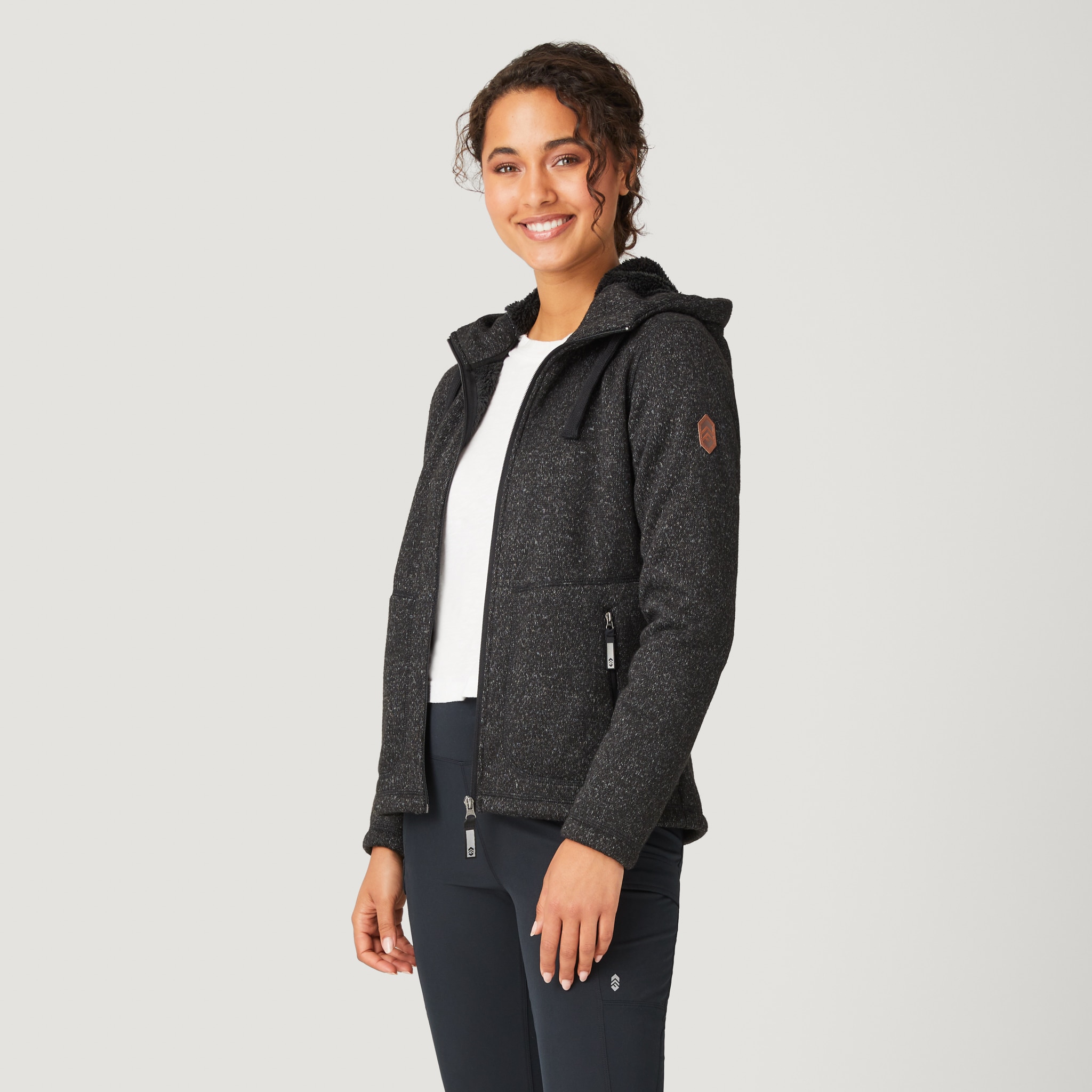 Free Country 267LOF2820-AAA-L Women's Black Light Weight Fleece Hooded Jacket (Large)