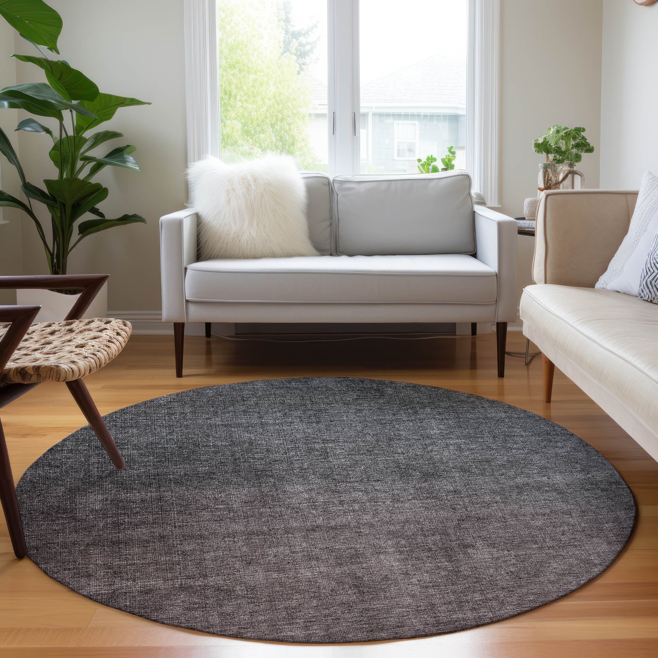 Addison Rugs ACN587GY8RO Chantille ACN587GY 8 x 8 (ft) Polyester Gray Round Indoor/Outdoor Abstract Machine washable Area rug