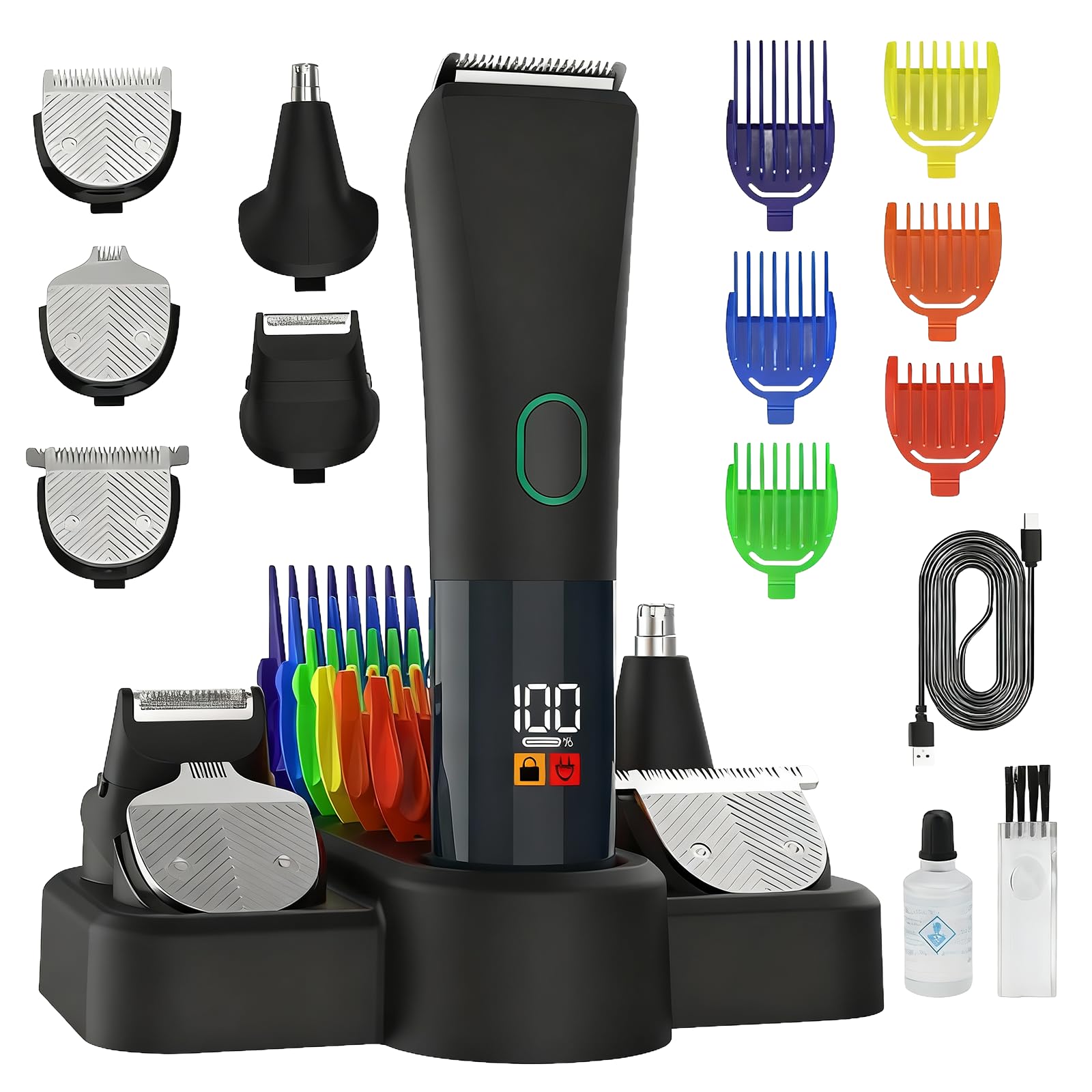 LILILIAN FMY  Electric Beard Trimmer for Men 5 in 1 Cordless Hair Clipper and Shaver Kit with Adjustable Grooming Attachments for Mustache Body