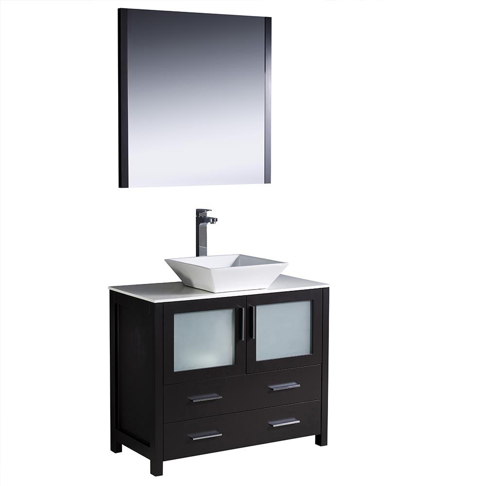 Fresca FVN6236ES-VSL Bari 36-in Espresso Single sink Bathroom Vanity with White Ceramic Top (Mirror Included)