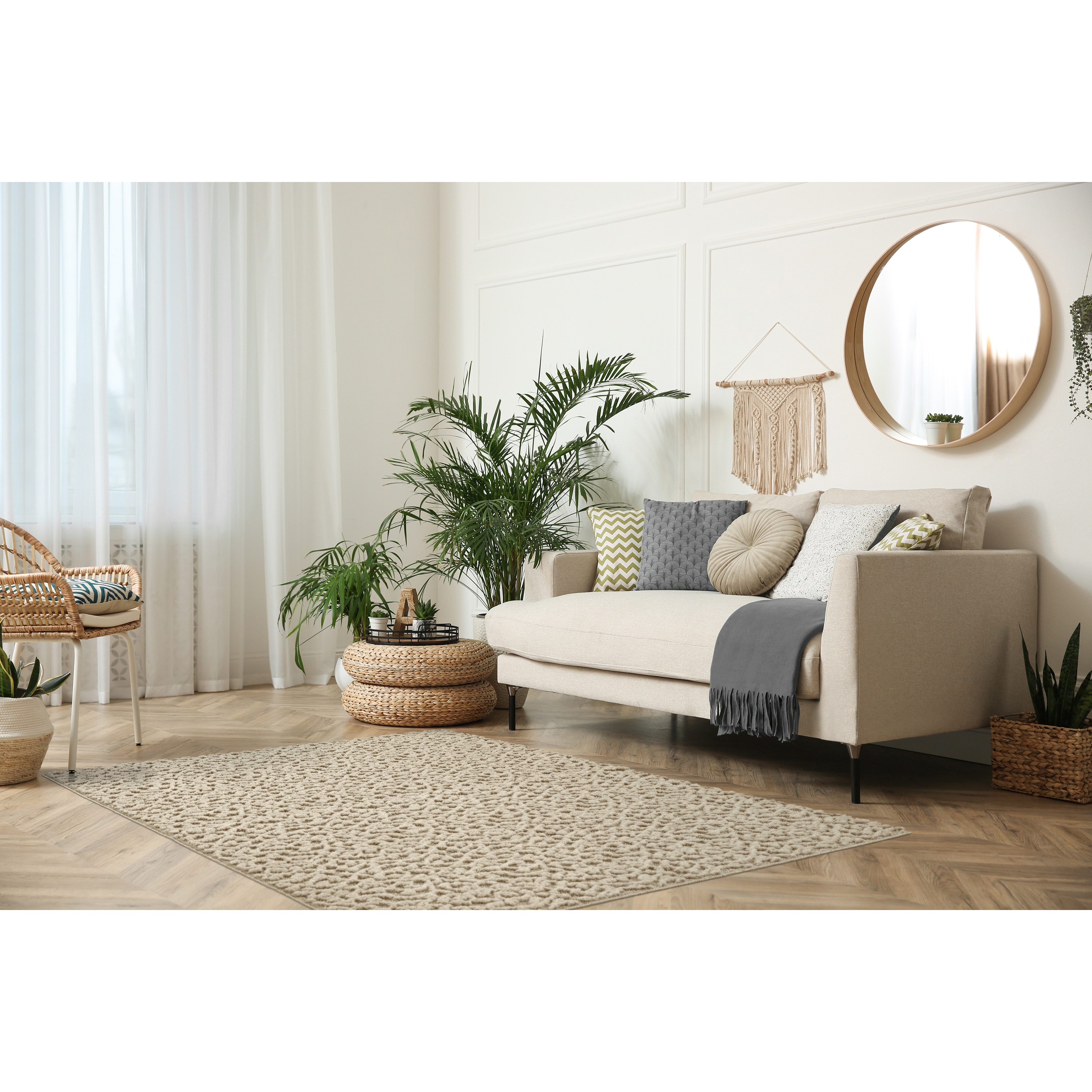 Garland Rug CL010N04807201 Ivy 4 x 6 (ft) Tufted Polypropylene Tan Rectangular Indoor Floral/Botanical Farmhouse/Cottage Throw rug