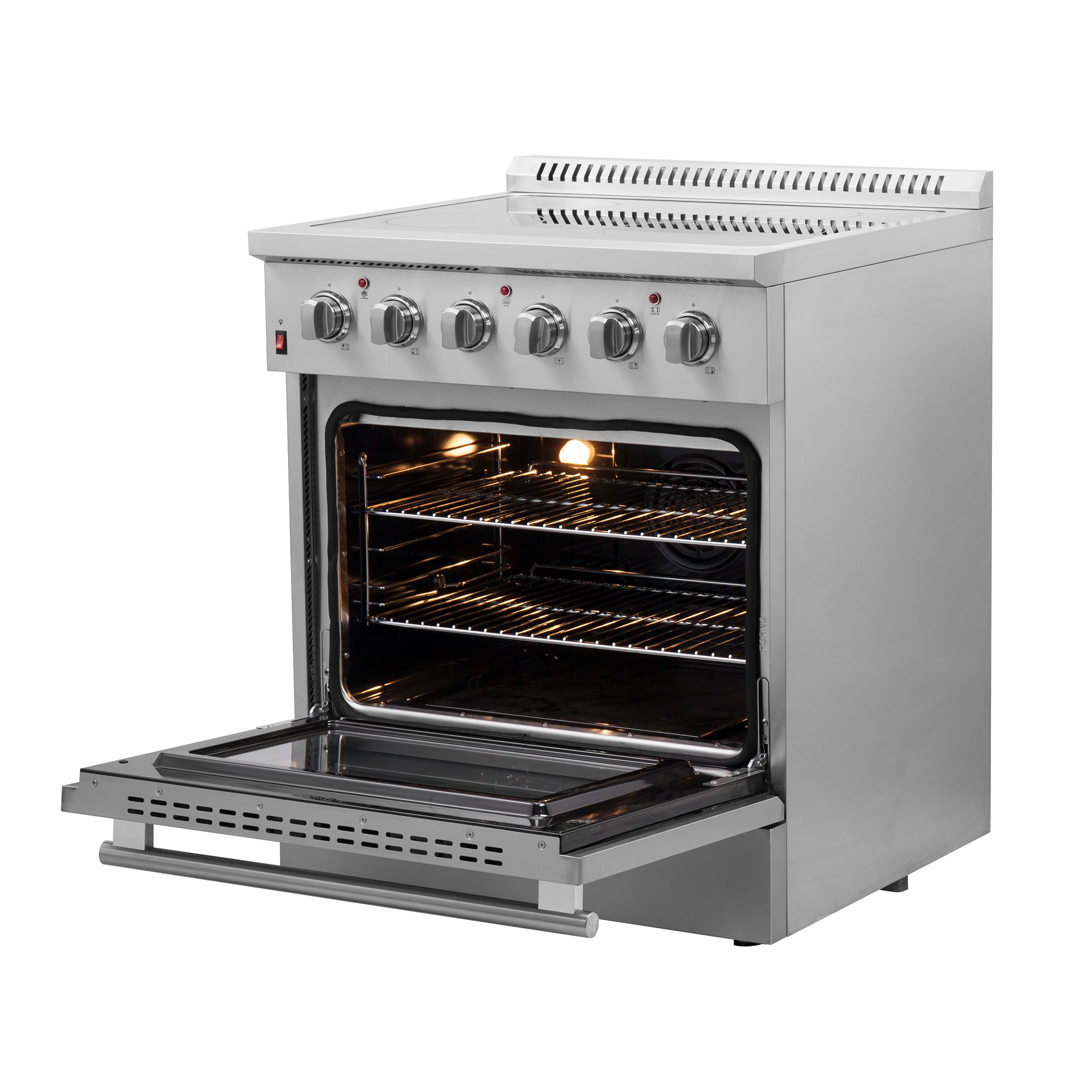 FORNO Galiano Titanium 30-in Glass Top 4 Burners 4.32-cu ft Air Fry  Freestanding Electric Range (Stainless Steel) in the Single Oven Electric  Ranges department at