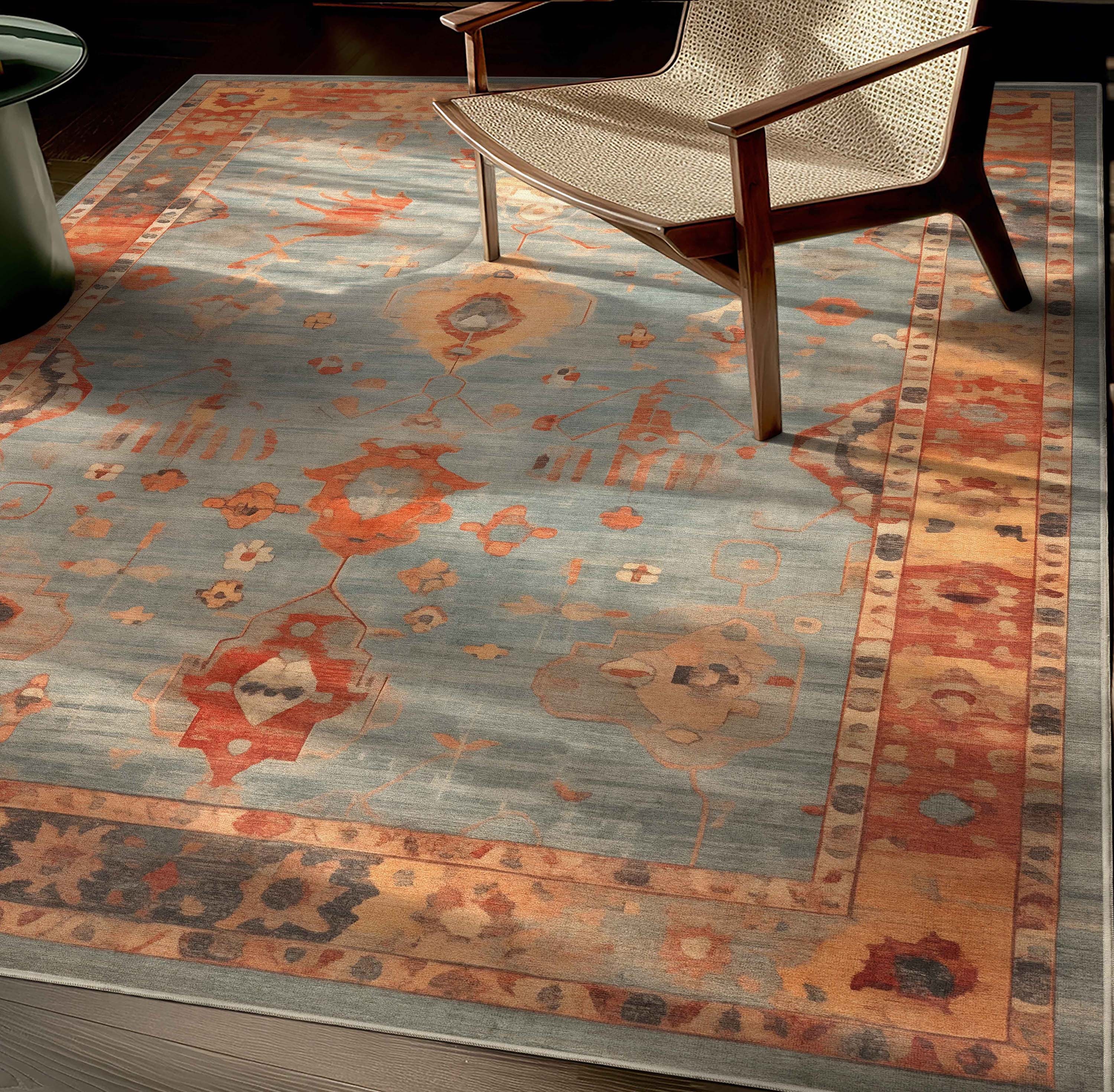 Well Woven W-US-12A-5 Ushak 5 x 7 (ft) Polyester Blue Rectangular Indoor Medallion Vintage Area rug