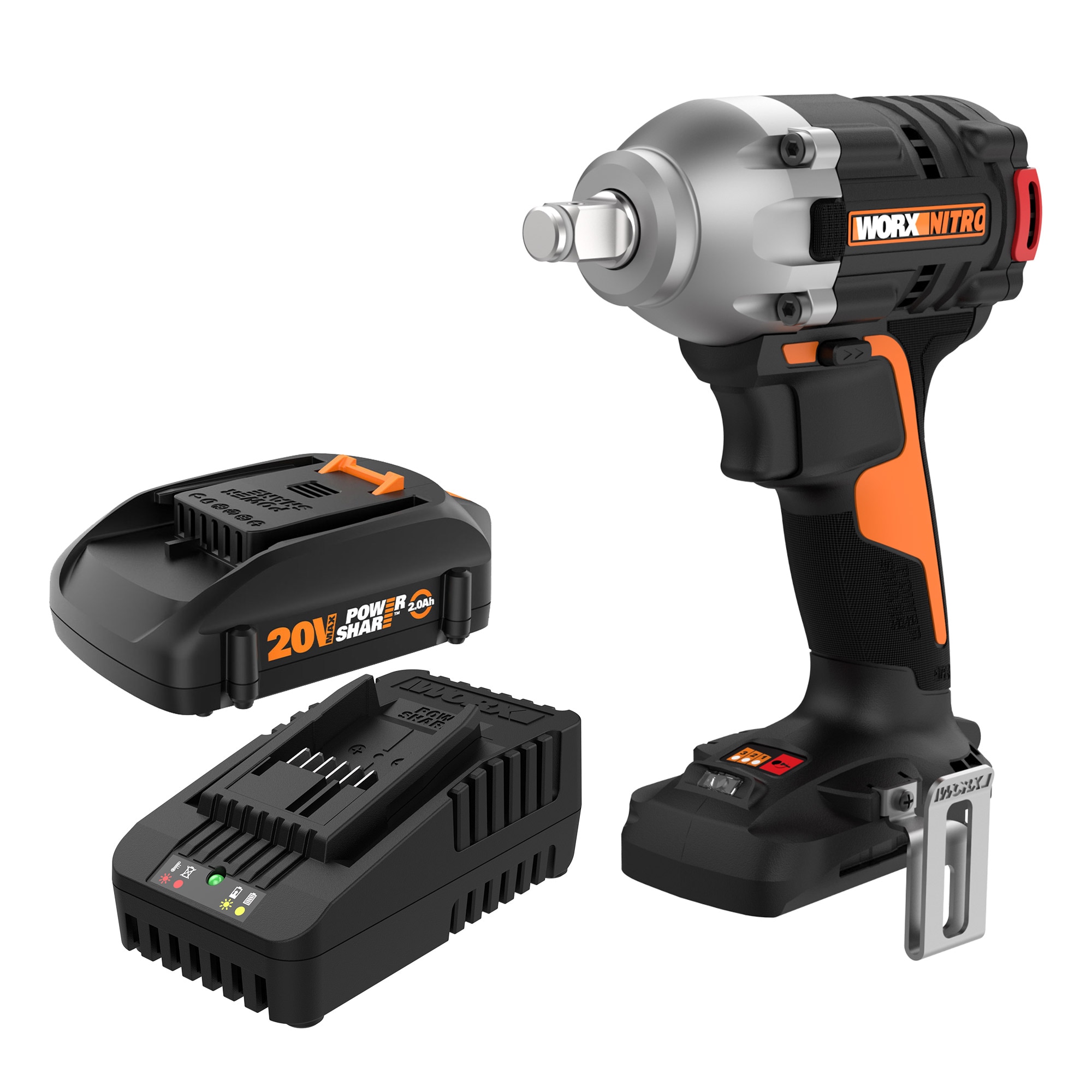 WEN 20V Max Brushless Cordless 1/2-Inch Impact Wrench with 2.0 Ah Lithium-Ion Battery and Charger