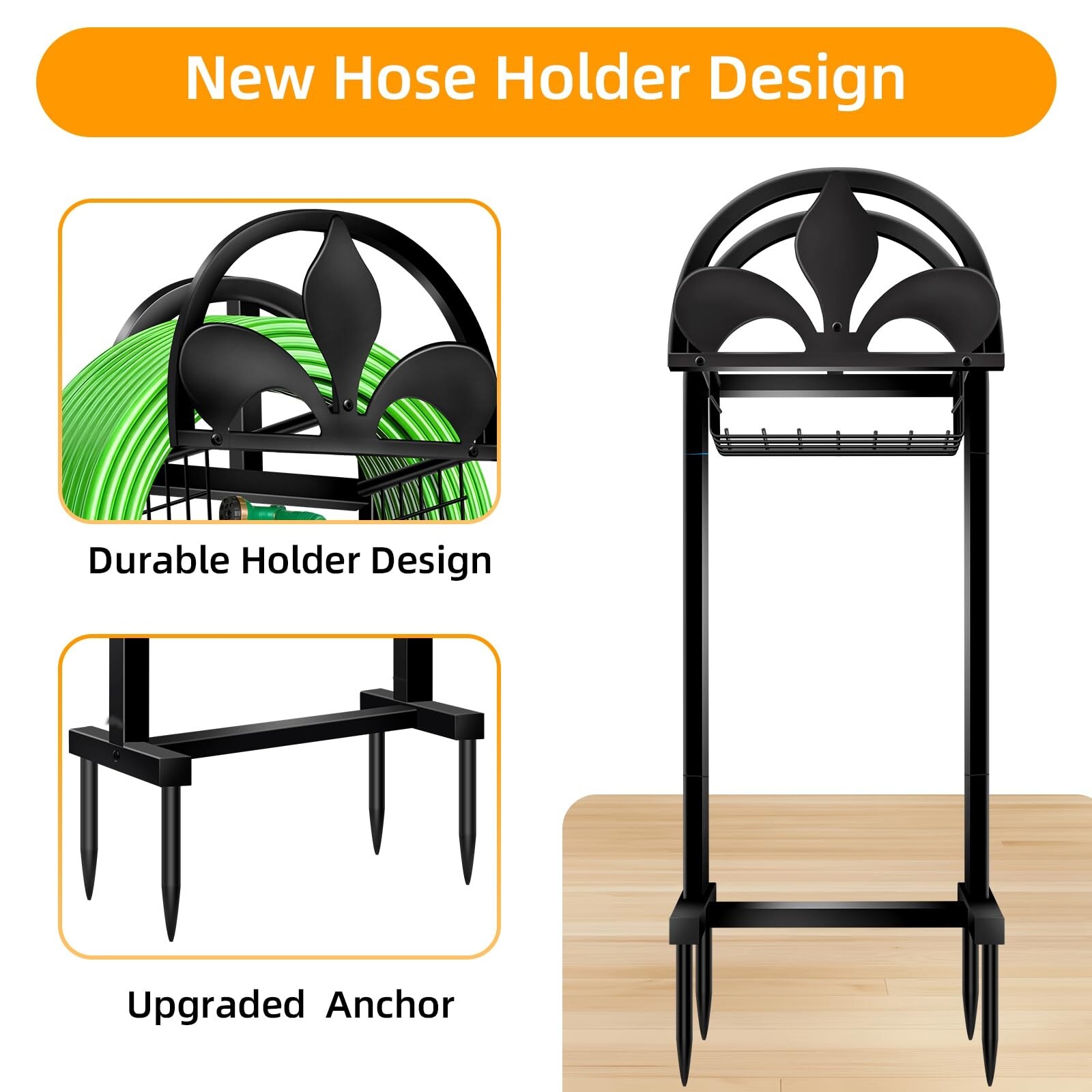Adrinfly heavy duty metal garden hose holder stand holds up to 160 feet ...