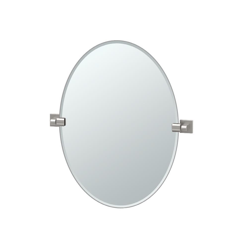 Gatco 4079 Elevate 24-in x 26.5-in Beveled Frameless Oval Tilting Bathroom Vanity Mirror ( Satin Nickel )