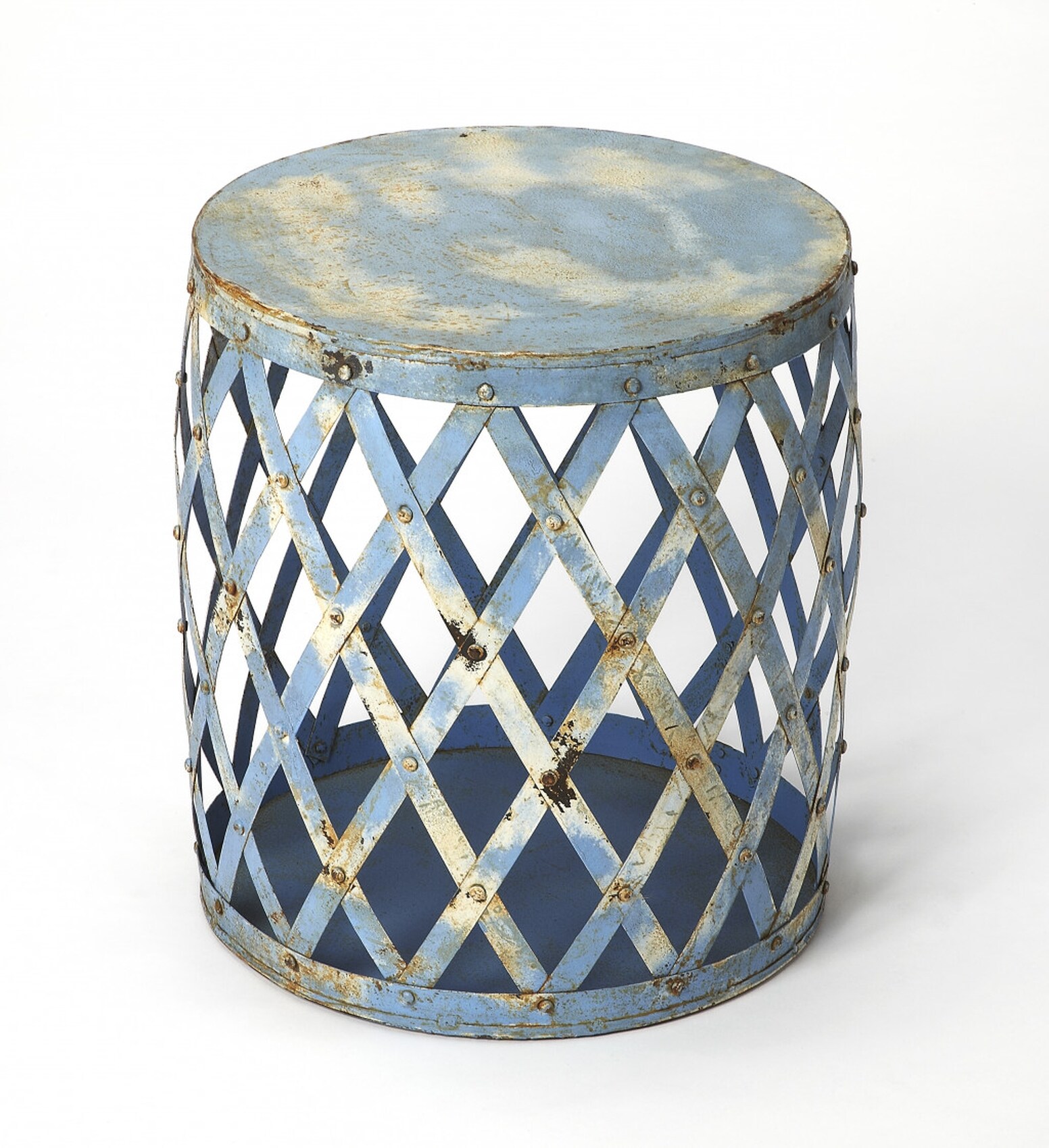 HomeRoots 4000488904 15-in W x 17-in H Blue Metal Round Modern End Table Assembly Required