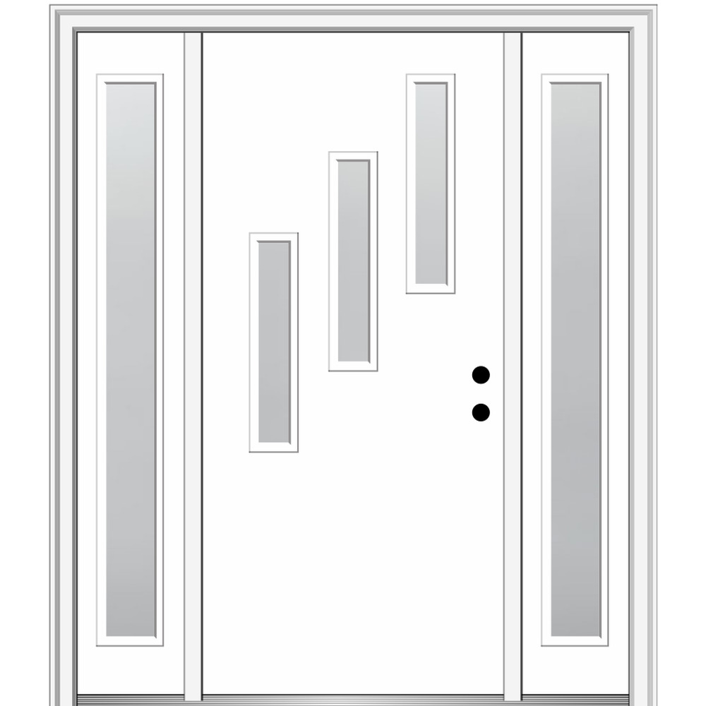 MMI DOOR ZZ348150L 60-in x 80-in x 4-9/16-in Fiberglass Pulse lite Left-hand inswing Brilliant White Painted Prehung Front Door with Sidelights with Brickmould Insulating core