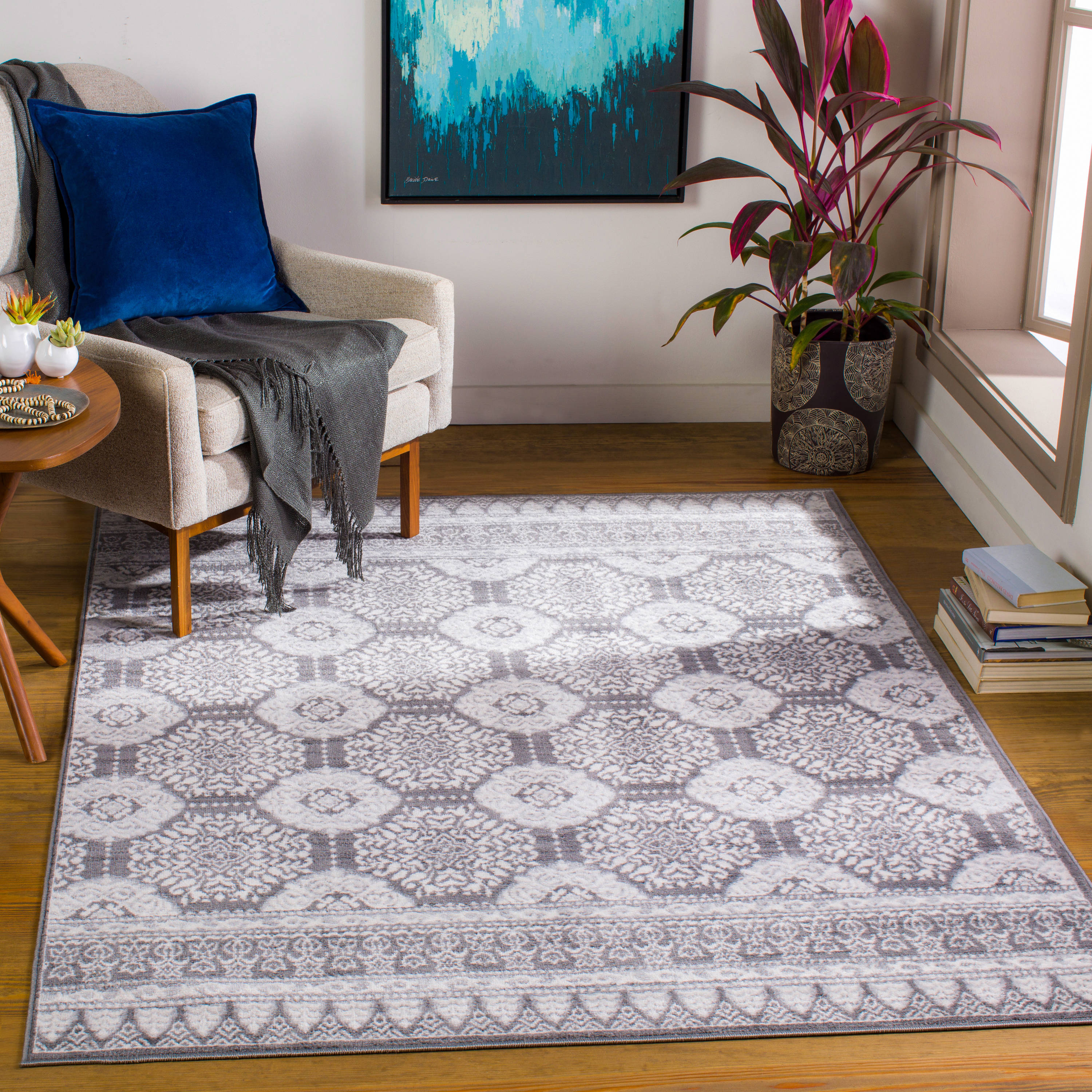 Surya CEG2340-679 Cesar 7 x 9 (ft) Woven Polypropylene Light Gray Rectangular Indoor Geometric Oriental Area rug