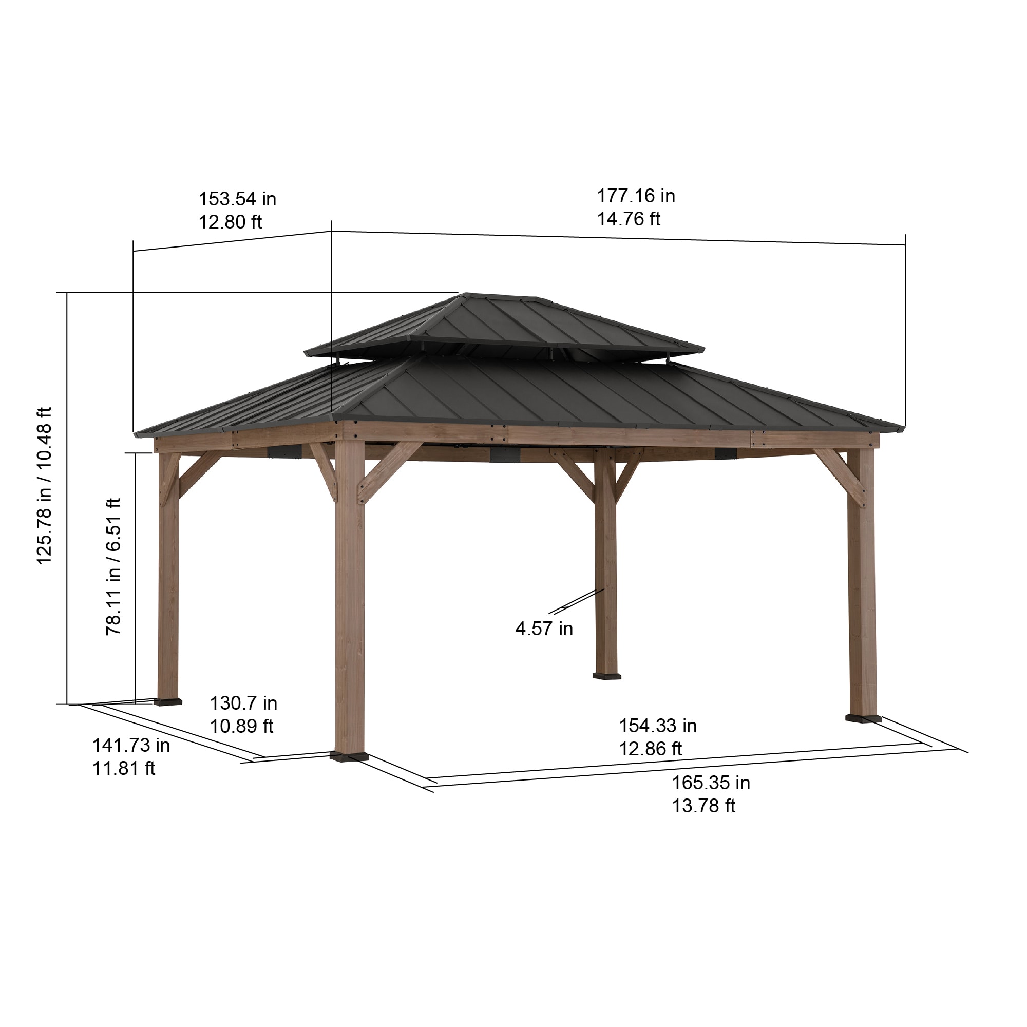 Cedar Framed Brown Steel 13x15 ft. Outdoor Patio Gazebo