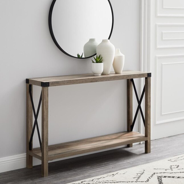 Walker Edison Rustic Grey Wash Console, What Size Mirror For 42 Inch Console Table