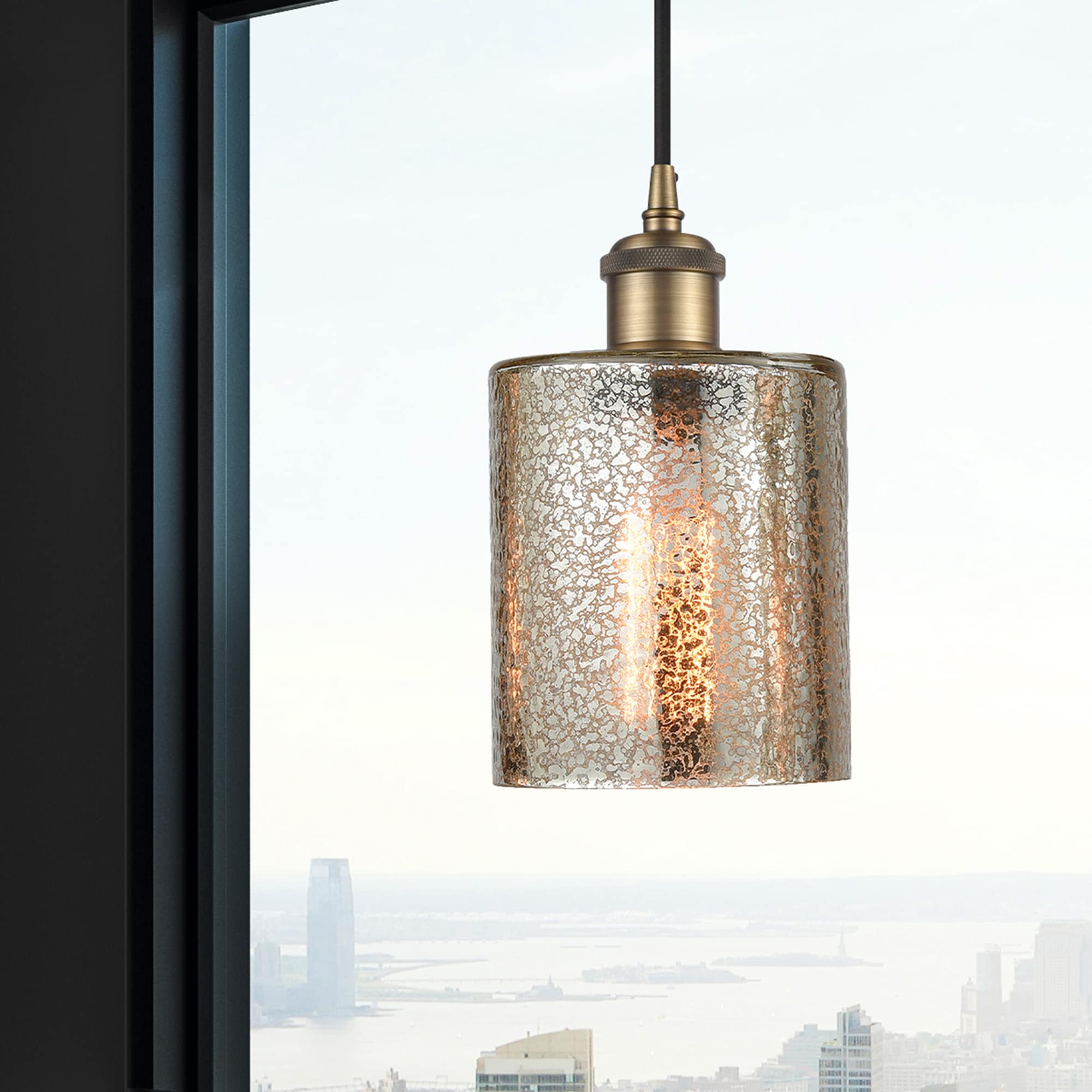 Innovations Lighting 516-1P-BB-G116 Cobbleskill Brushed Brass Industrial Mercury glass Drum Mini Hanging Pendant light