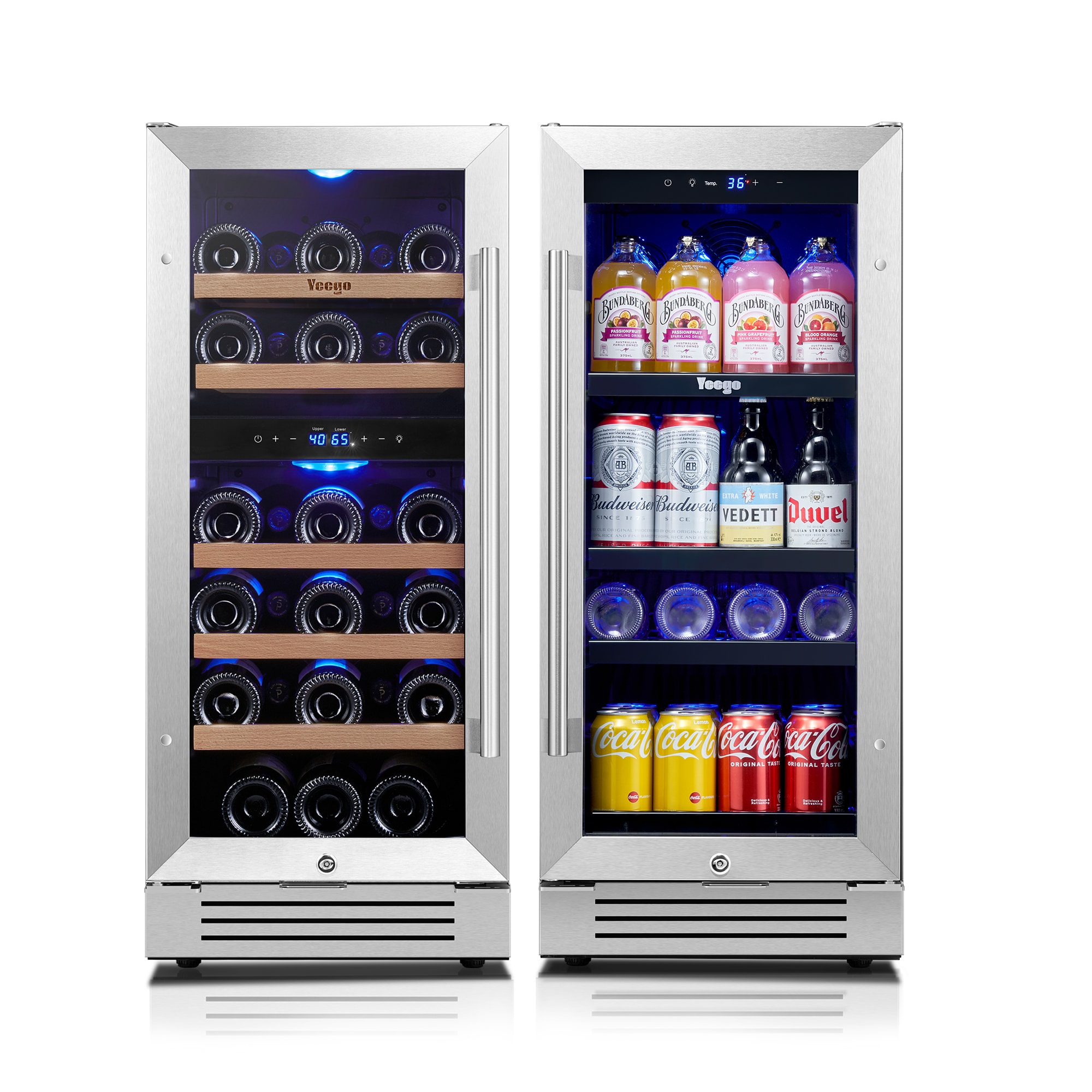 Yeego YEG-BS15WD15-LS 30-Inches W 108 -Can Capacity Stainless Steel Built-in/Freestanding Indoor Beverage Refrigerator with Glass Door