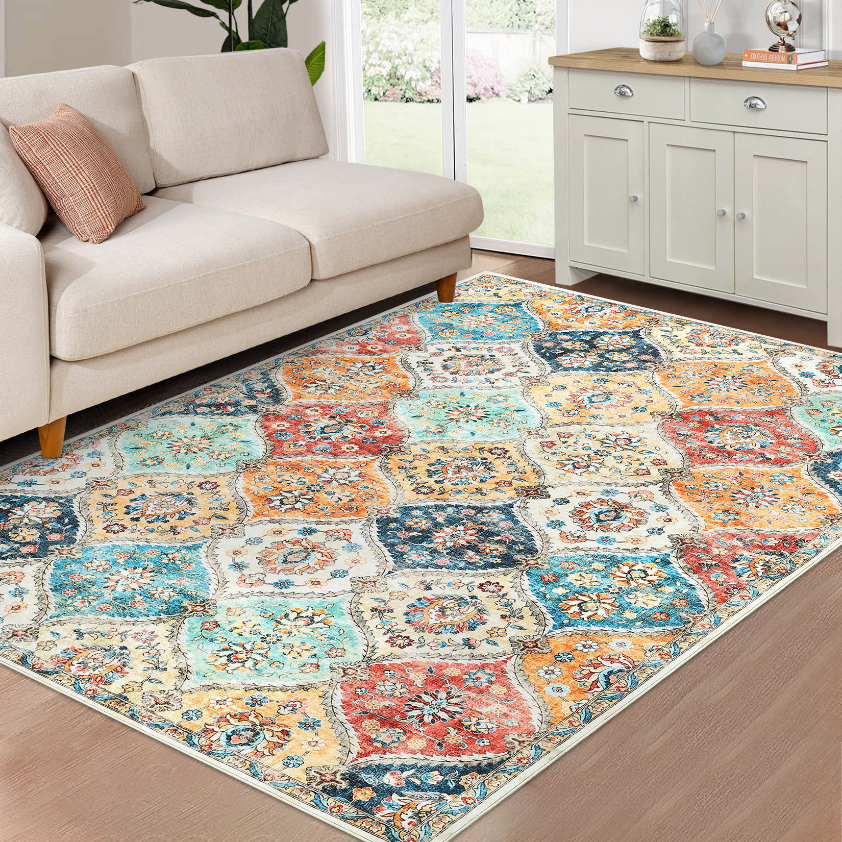 Garvee YXY-LO-PHO-10OJB16L 10 x 13 (ft) Loomed Polyester Orange Rectangular Indoor Floral/Botanical Moroccan Machine washable Area rug