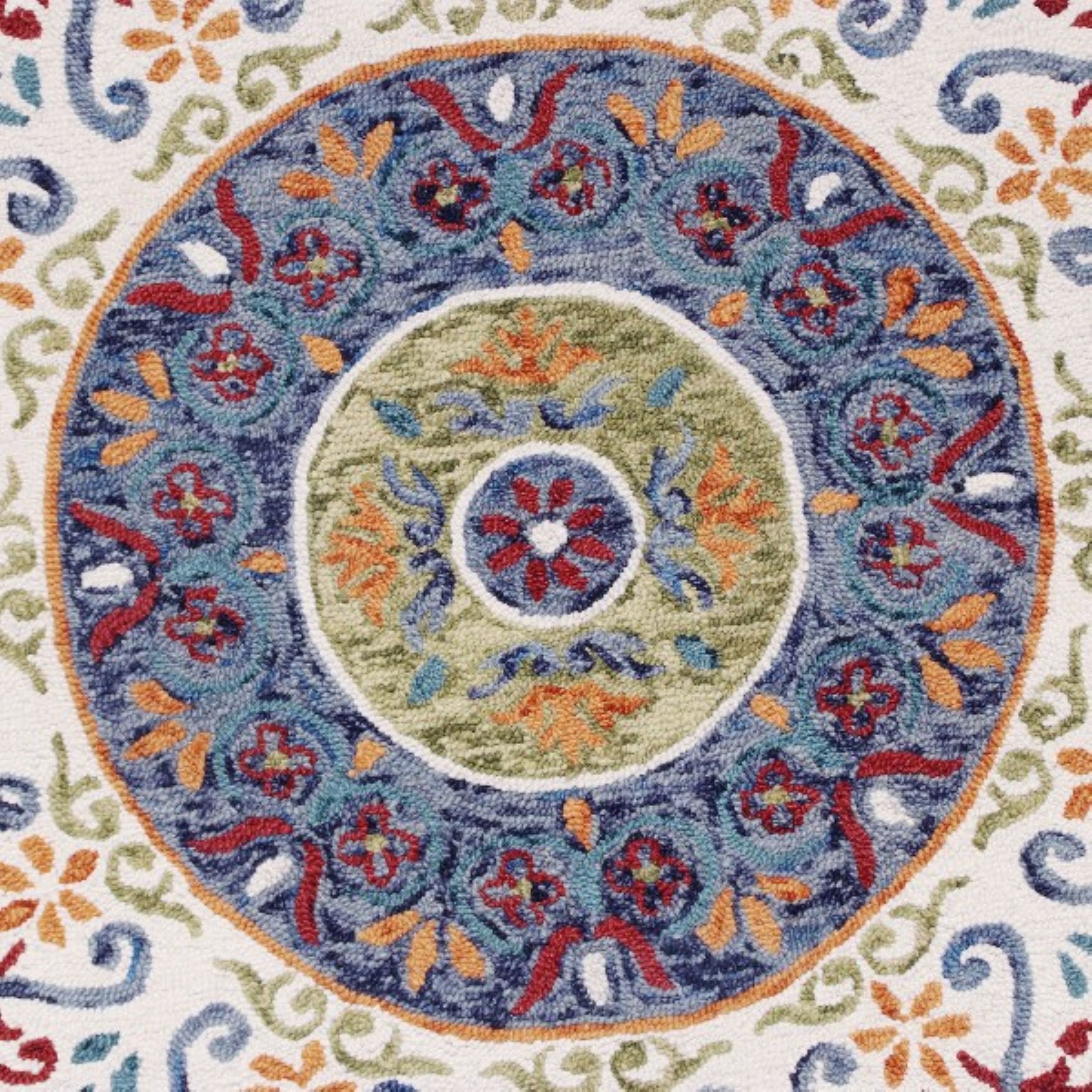 Handmade Blue and Multicolor Wool Round Medallion Rug