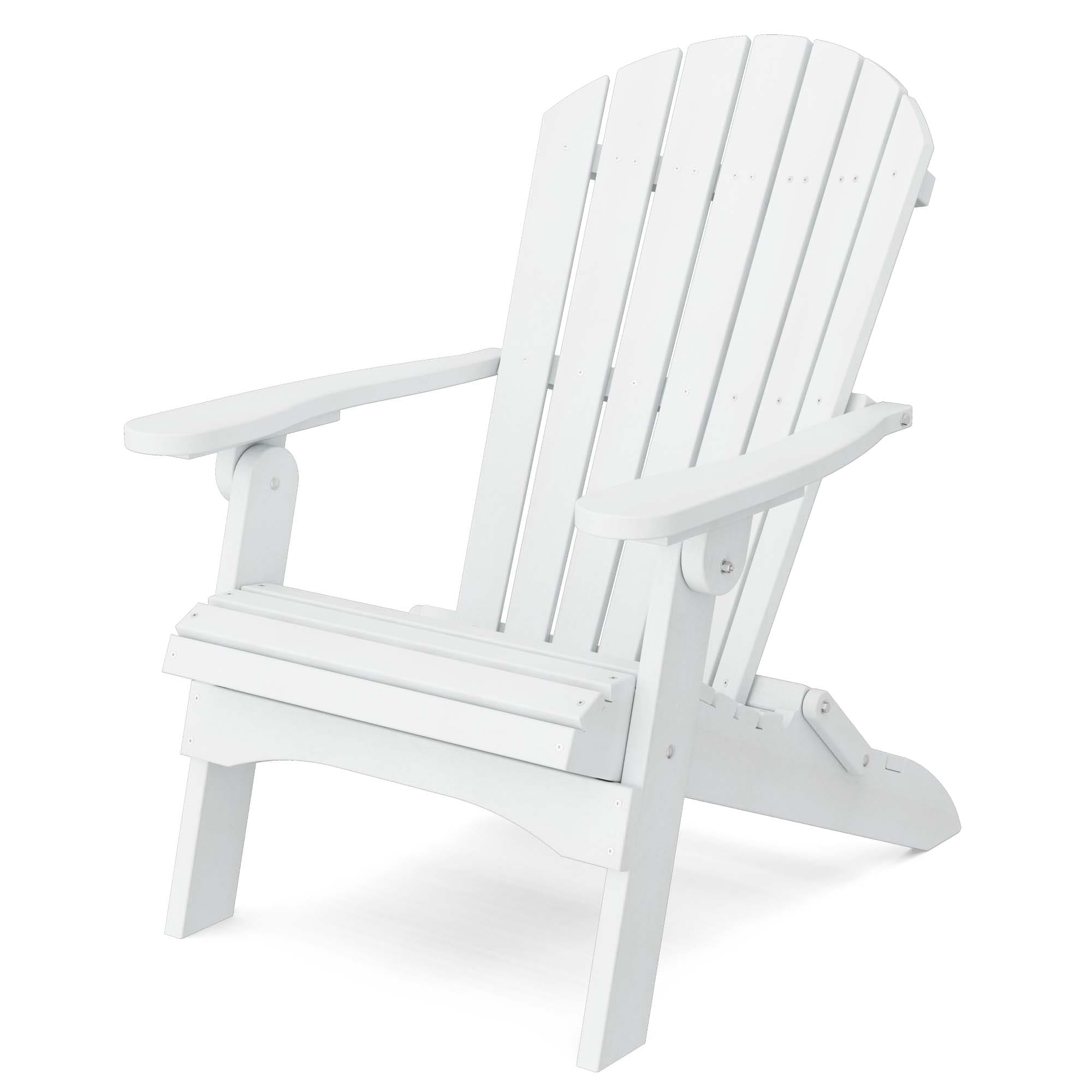 Wildridge LCC-107-BW Heritage Folding White HDPE Frame Stationary Adirondack Chair with Slat Seat