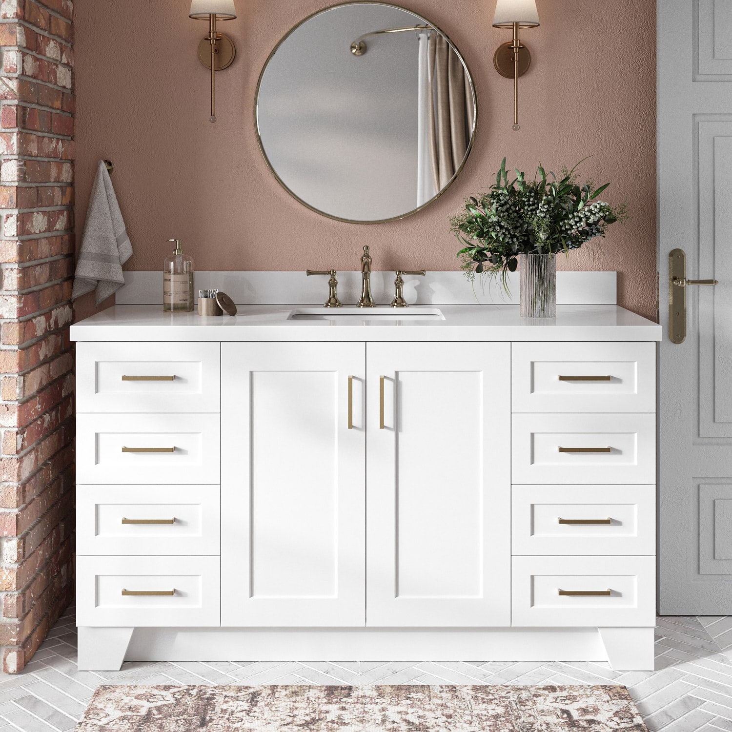 ARIEL Q061SWQRVOWHT Taylor 61-in White Undermount Single sink Bathroom Vanity with Pure White Quartz Quartz Top