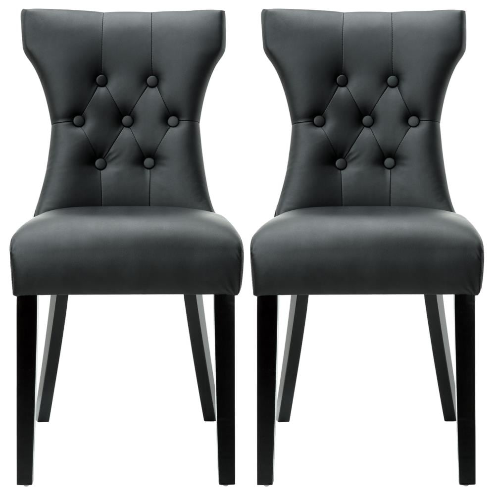 Modway EEI-911-BLK Set of 2 Faux Leather Upholstered Dining Side Chair (Wood Frame)