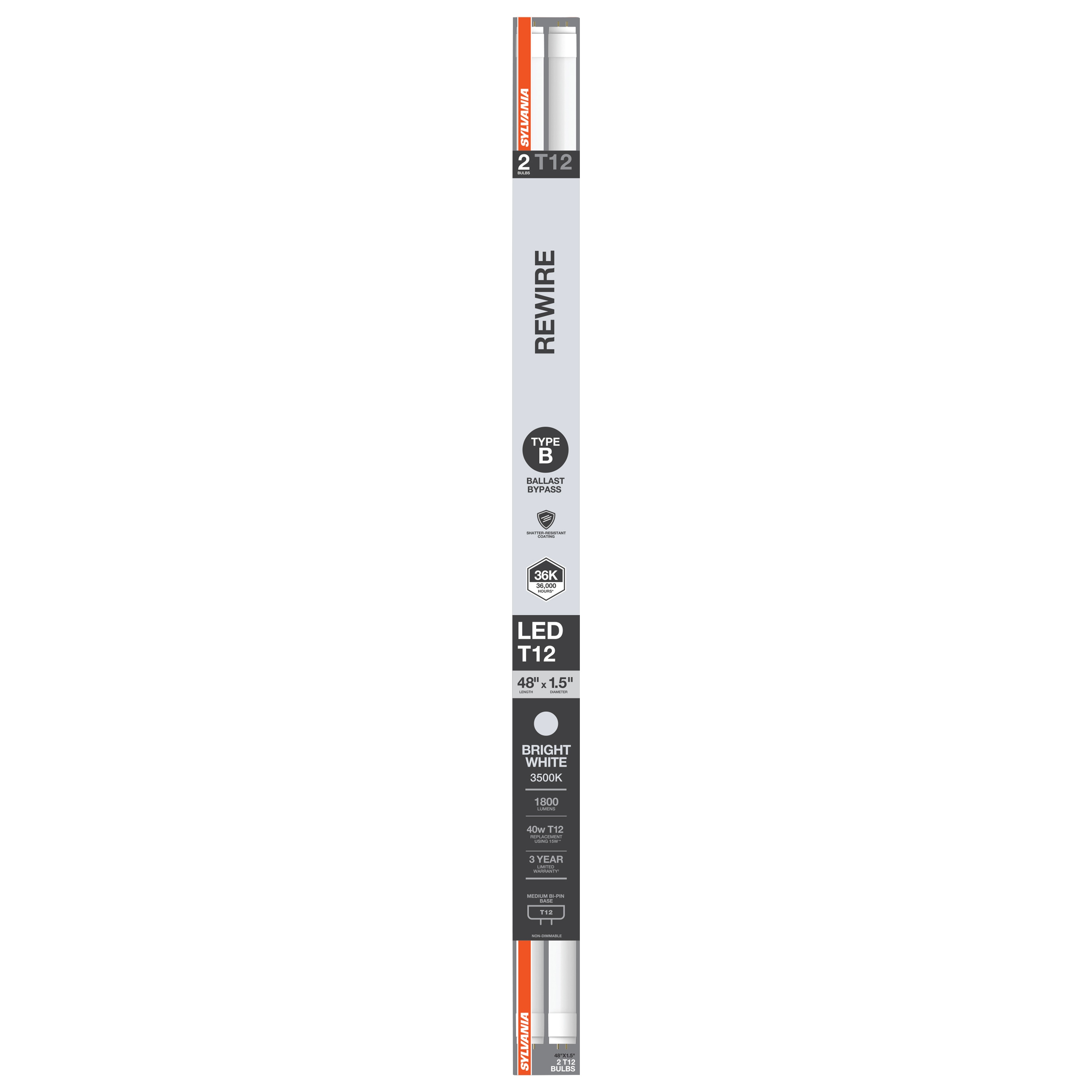 SYLVANIA 40 -Watt EQ T12 Bright white Medium bi-pin base G13 LED Tube Light Bulb 2 -Pack