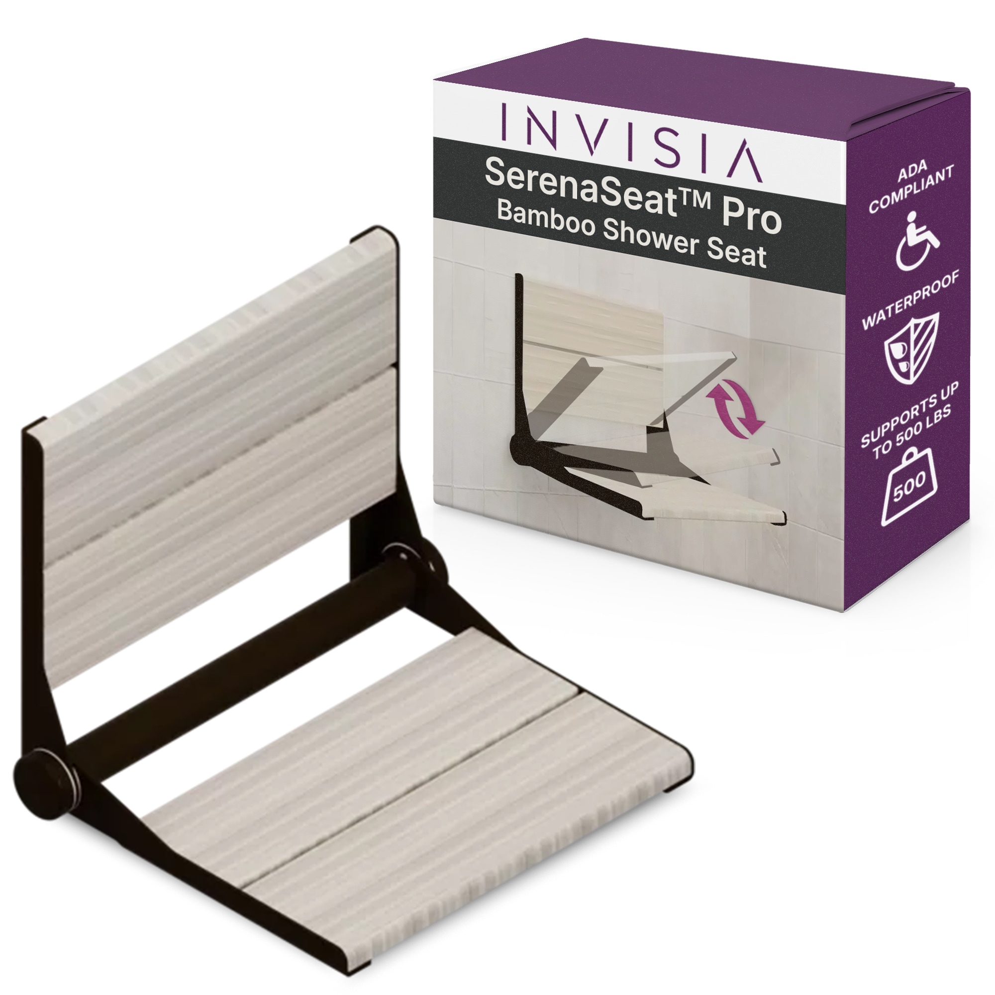 Invisia Light Stain Oil Rubbed Bronze Frame Bamboo Wall mount Shower seat 17-in - 19-in H x 26-in W