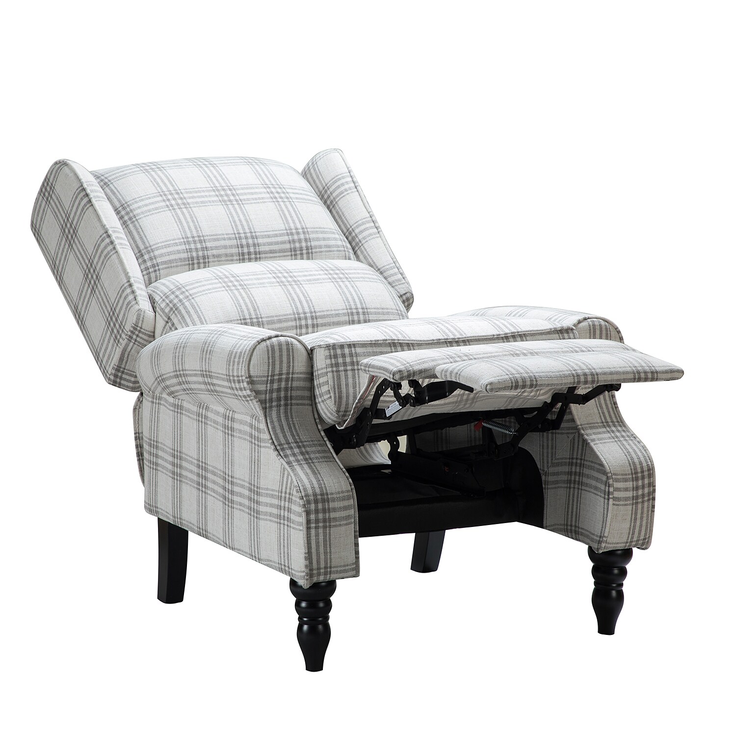 14 Karat Home Plaid Grey Polyester Upholstered Recliner