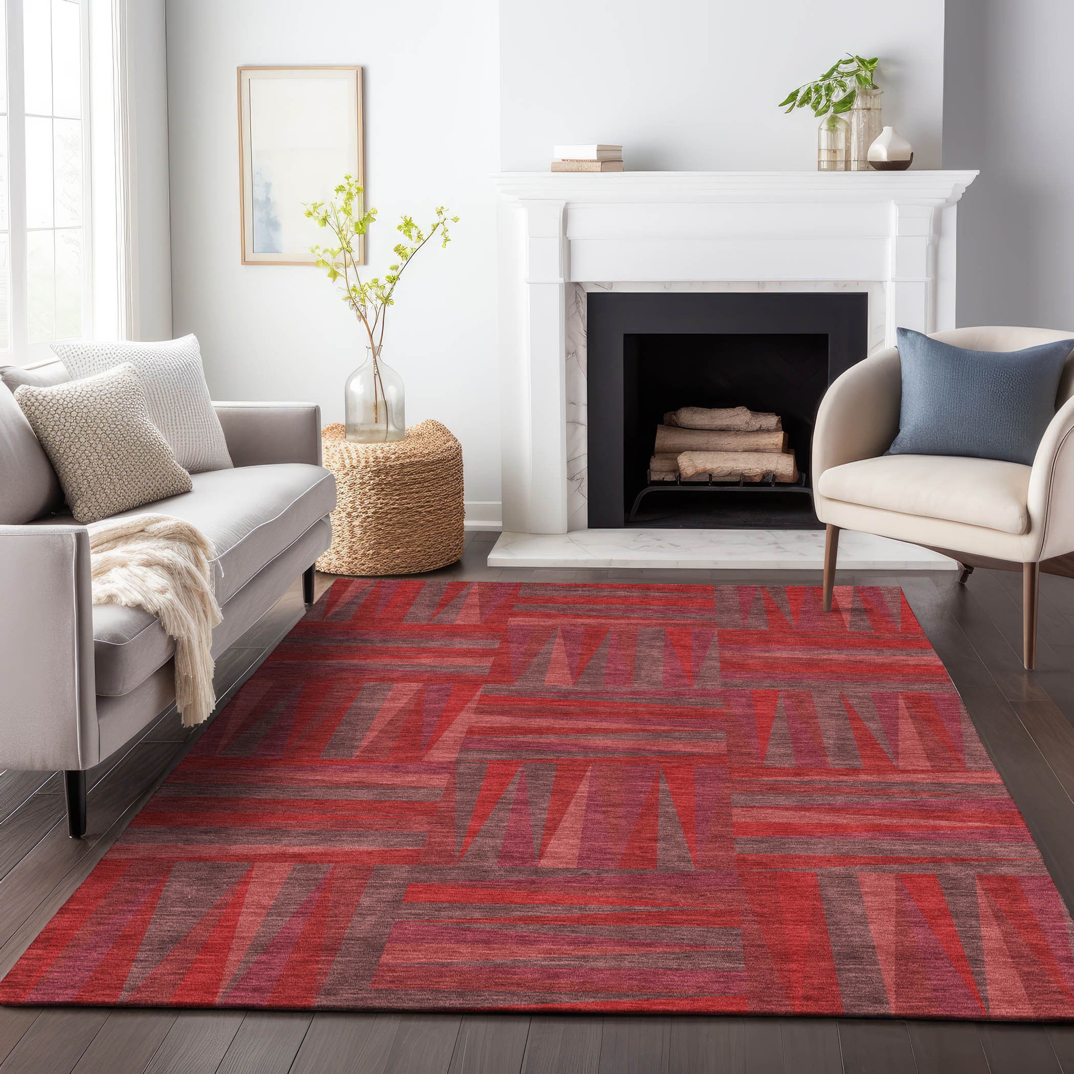 Addison Rugs ACN1012RD8X10 Chantille ACN1012RD 8 x 10 (ft) Polyester Red Rectangular Indoor/Outdoor Geometric Machine washable Area rug