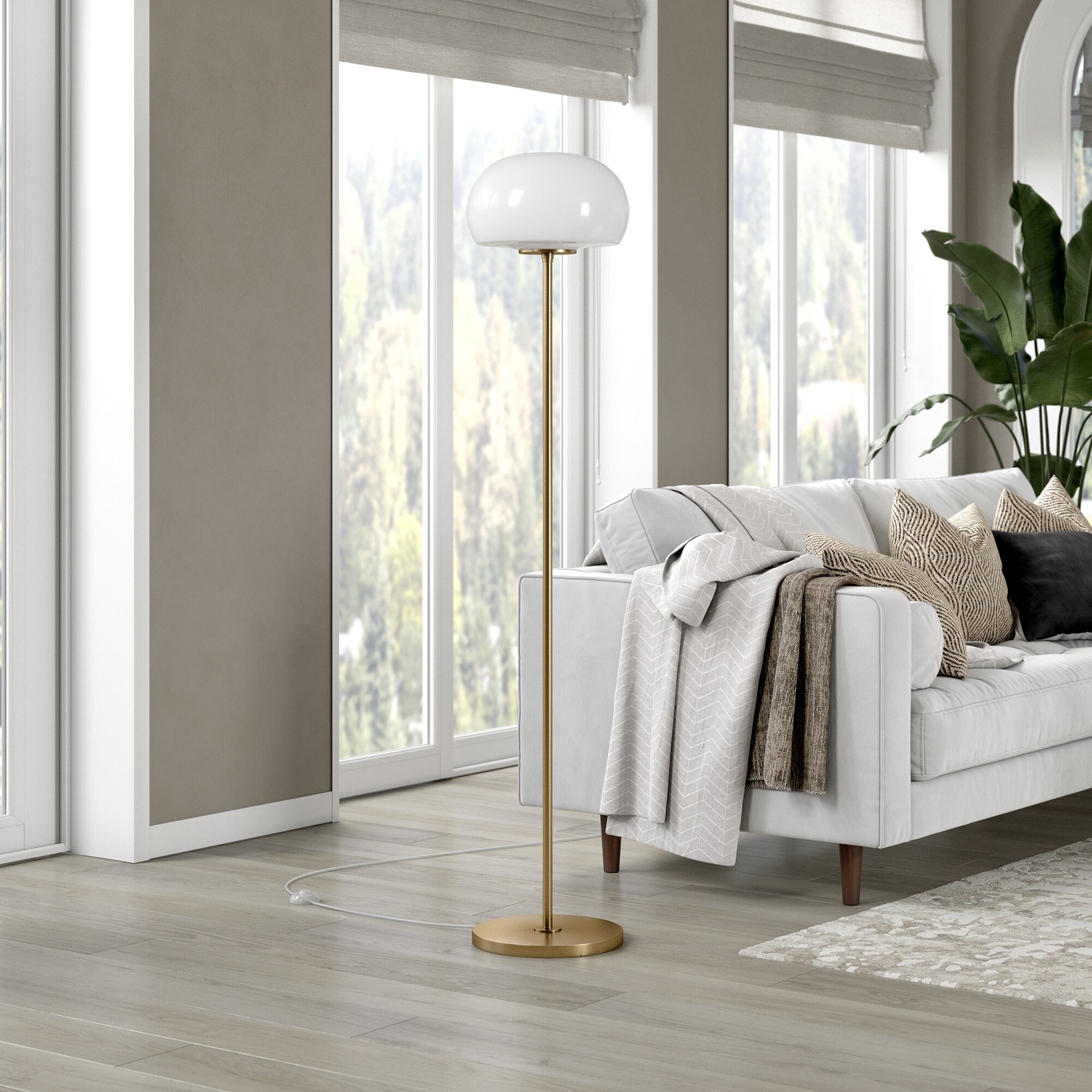 Hailey Home FL1203 Amanita 62.25-in Brass Standard Floor Lamp with Glass Shade