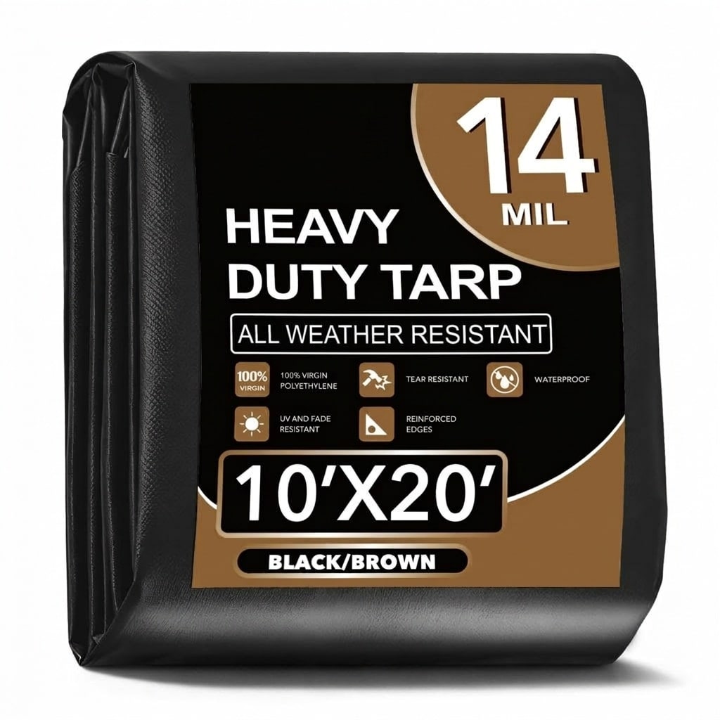 Phyfalip  Heavy Duty Waterproof Tarp 10x20 Ft Extra Thick 14 Mil Tear and Fade Resistant Polyethylene Cover with Brass Grommets Reinforced Edges