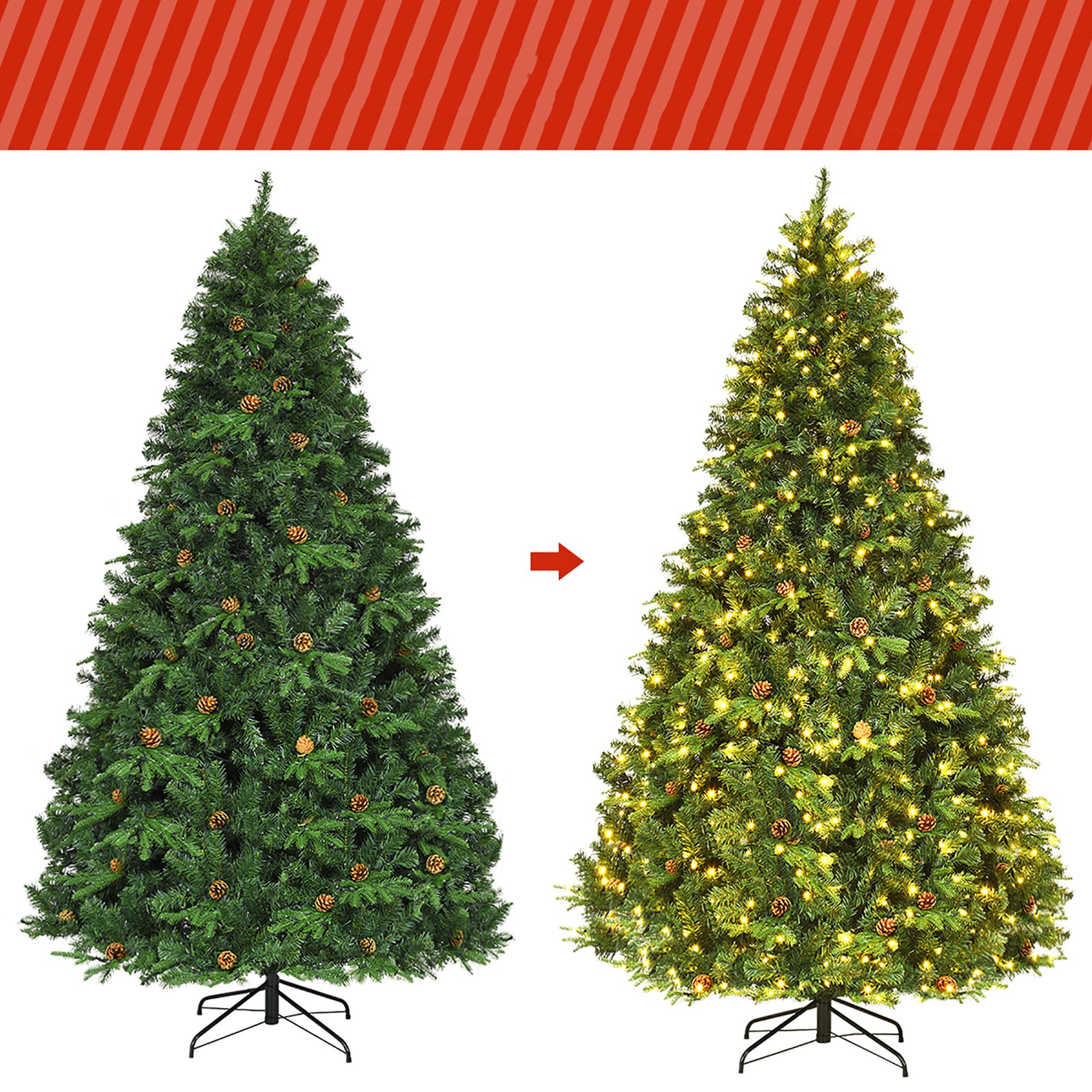 8ft Pre-lit Artificial Pine Christmas Tree with Warm White LED Lights