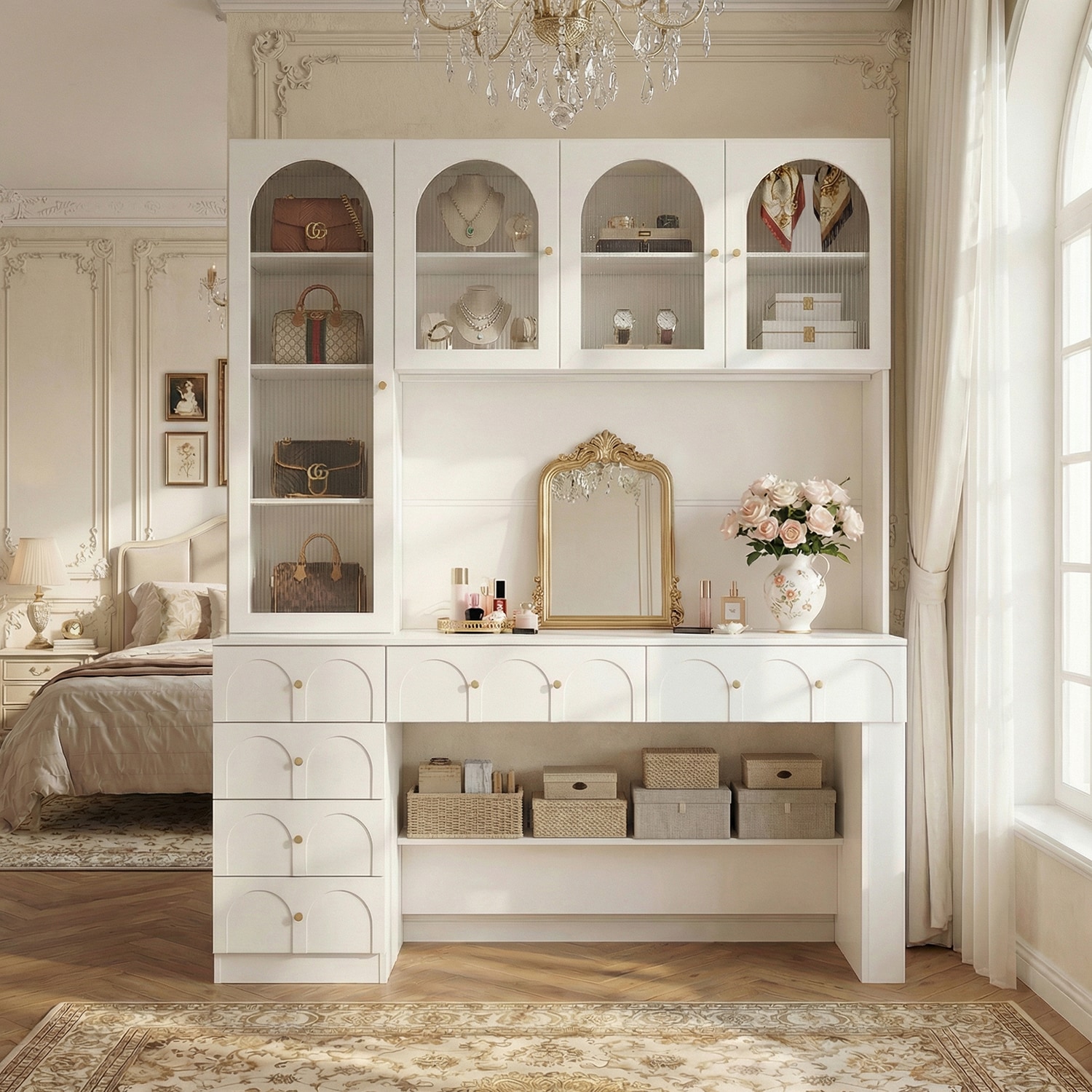 FUFU&GAGA 63-in White Makeup Vanity #KF330191-01-AB