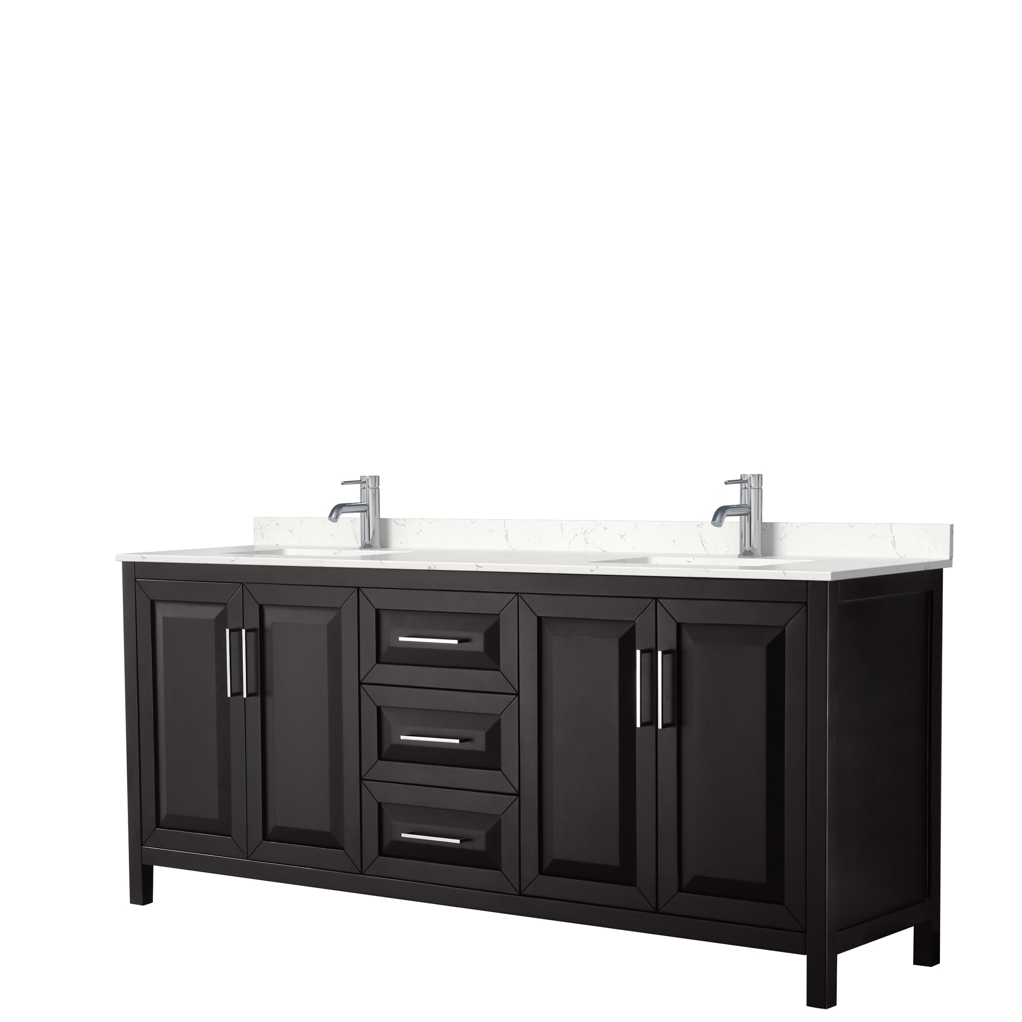 Wyndham Collection WCV252580DDEC2UNSMXX Daria 80-in Dark Espresso with Polished Chrome Trim Undermount Double sink Bathroom Vanity with Carrara Cultured Marble Cultured marble Top