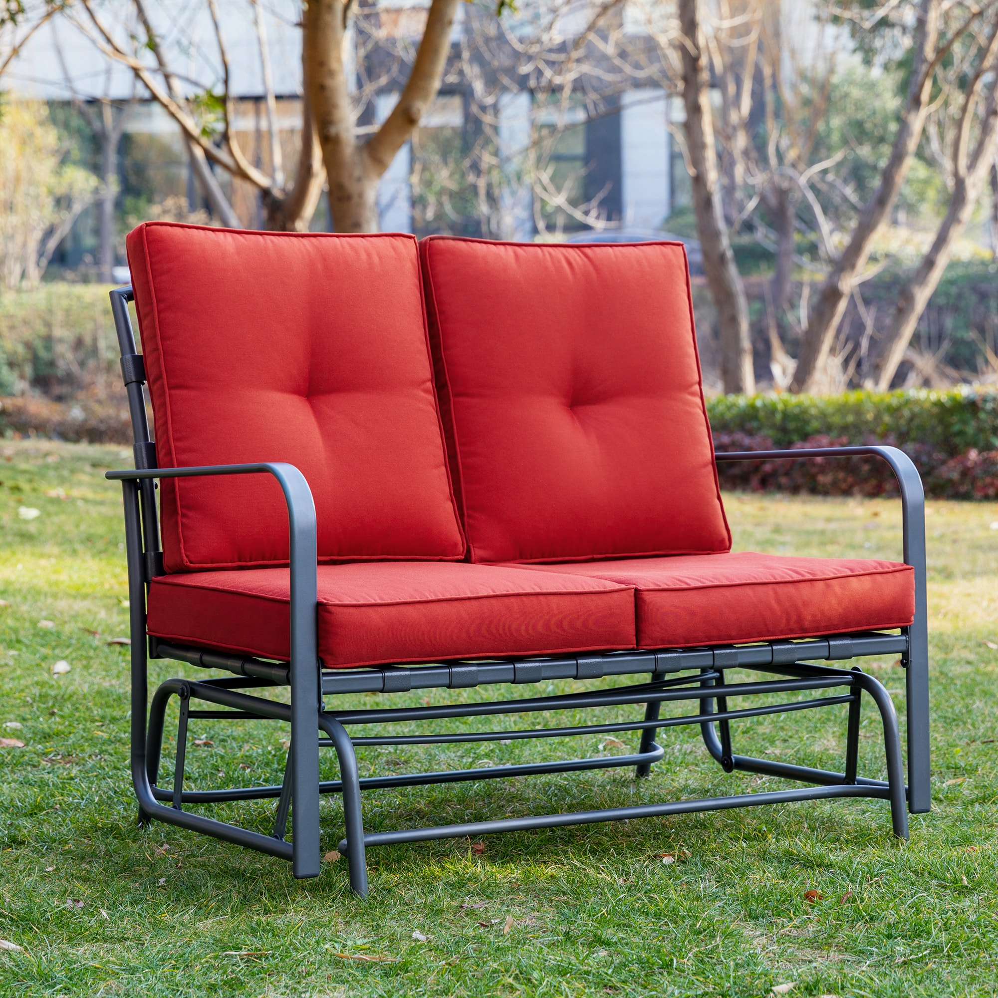 glitzhome outdoor patio loveseat glider chair with cushions