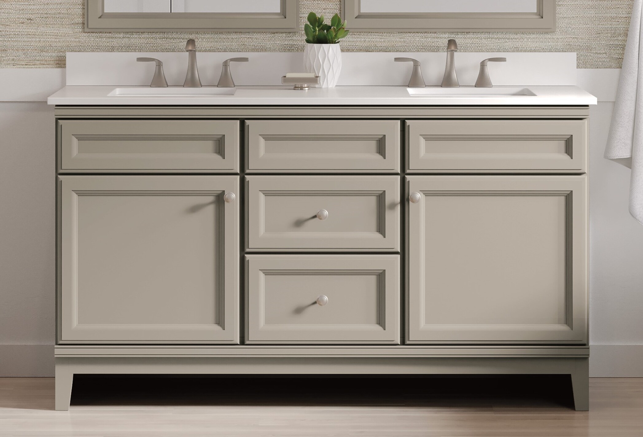 Diamond FreshFit Calhoun 61-in White Single Sink Bathroom Vanity with White Engineered Stone Top