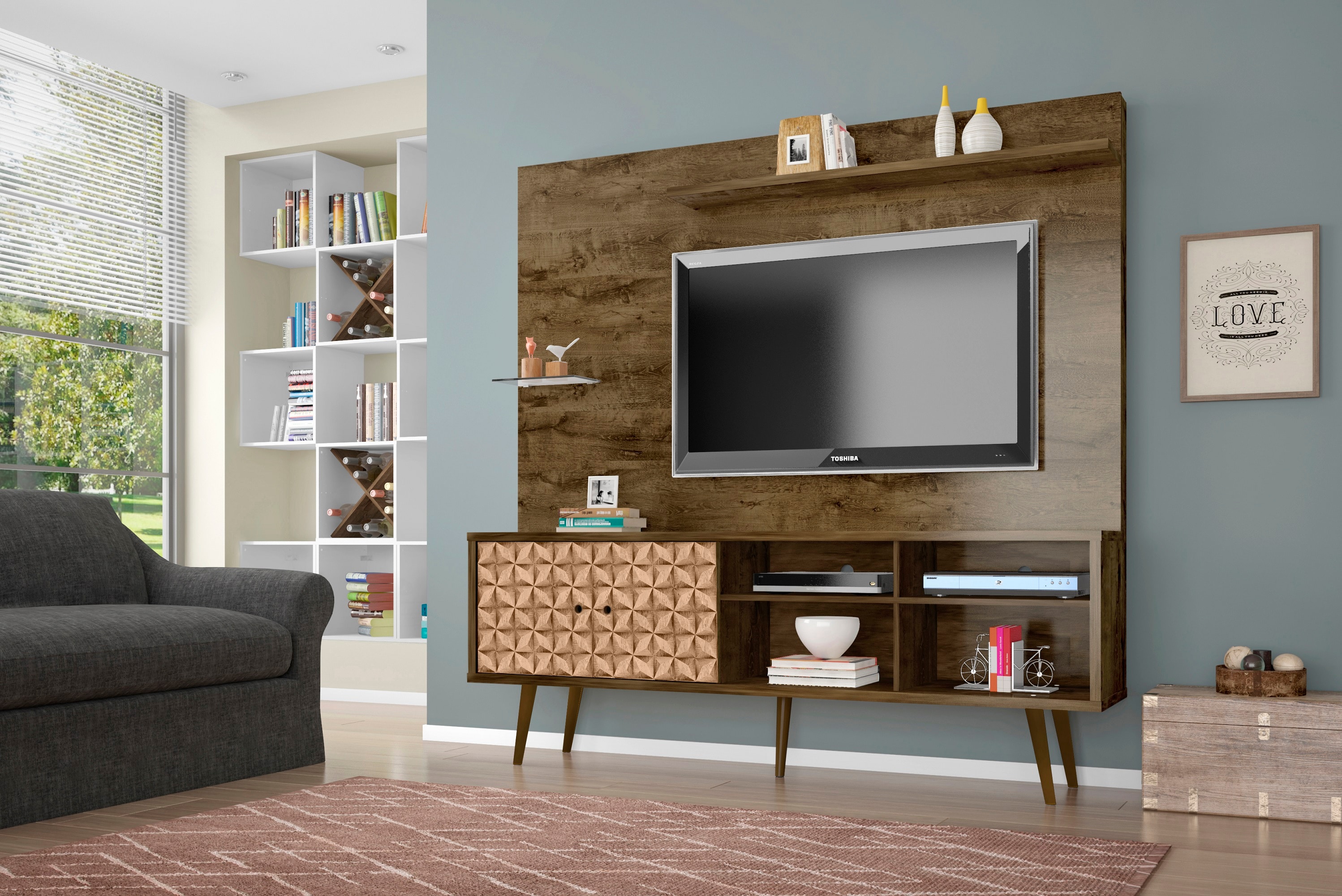 Manhattan Comfort 214BMC97 Liberty Modern/Contemporary Rustic Brown and 3D Brown Prints TV stand Integrated TV Mount ( Accommodates TVs up to 55-in )