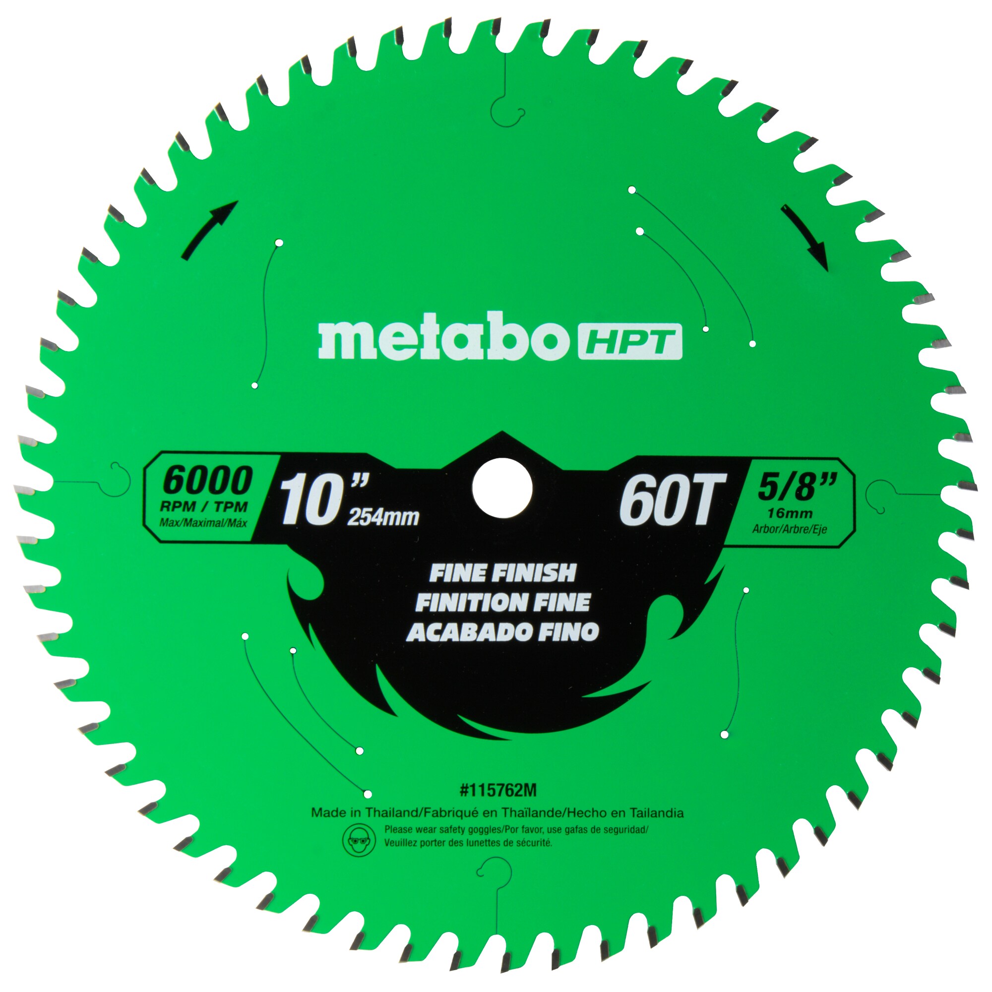 Metabo HPT 115762M 10-in 60 -Tooth Fine Finish Tungsten carbide-tipped steel Circular saw blade Individual